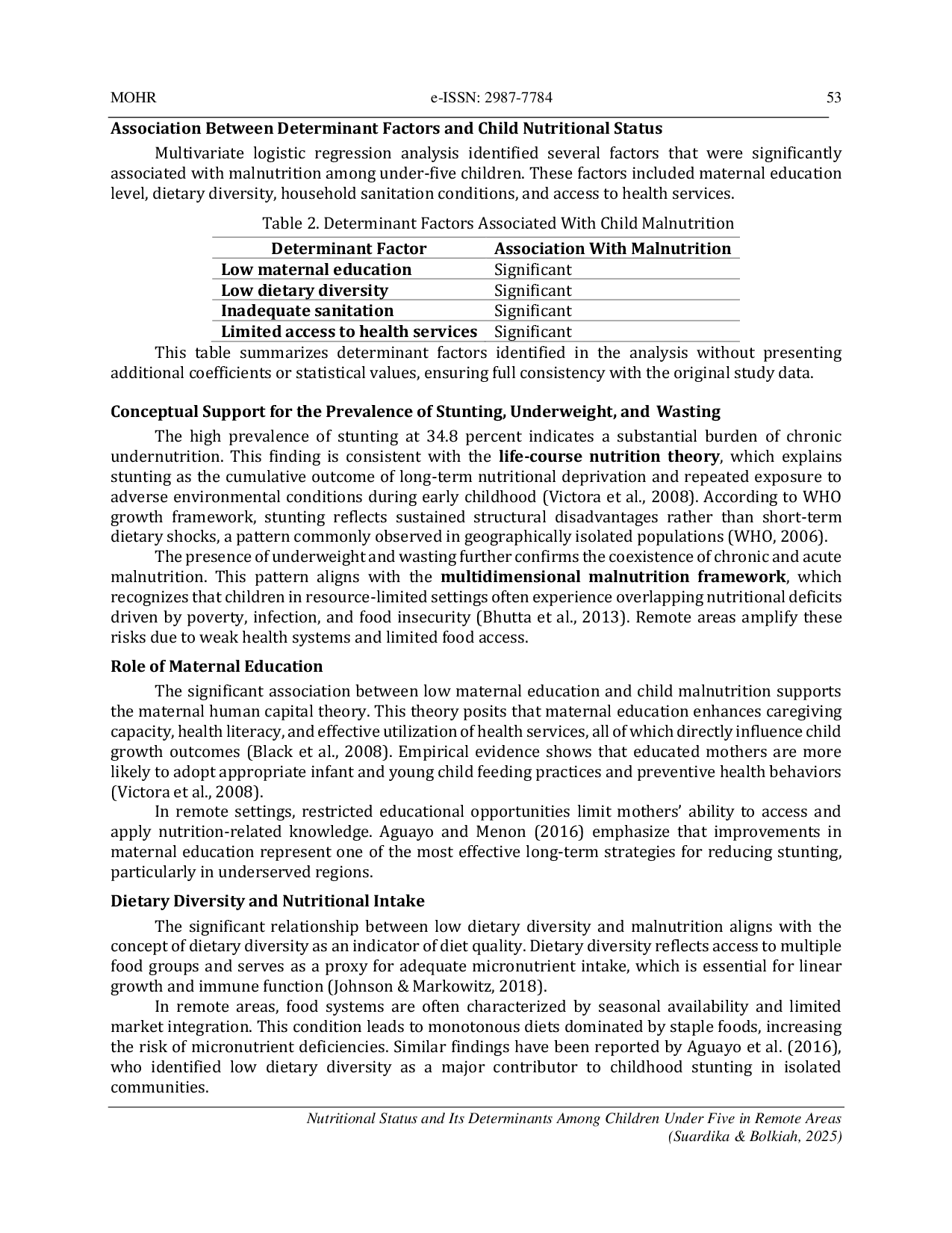 JURIS Nutritional Status and Its Determinants Among Children Under Five in Remote Areas