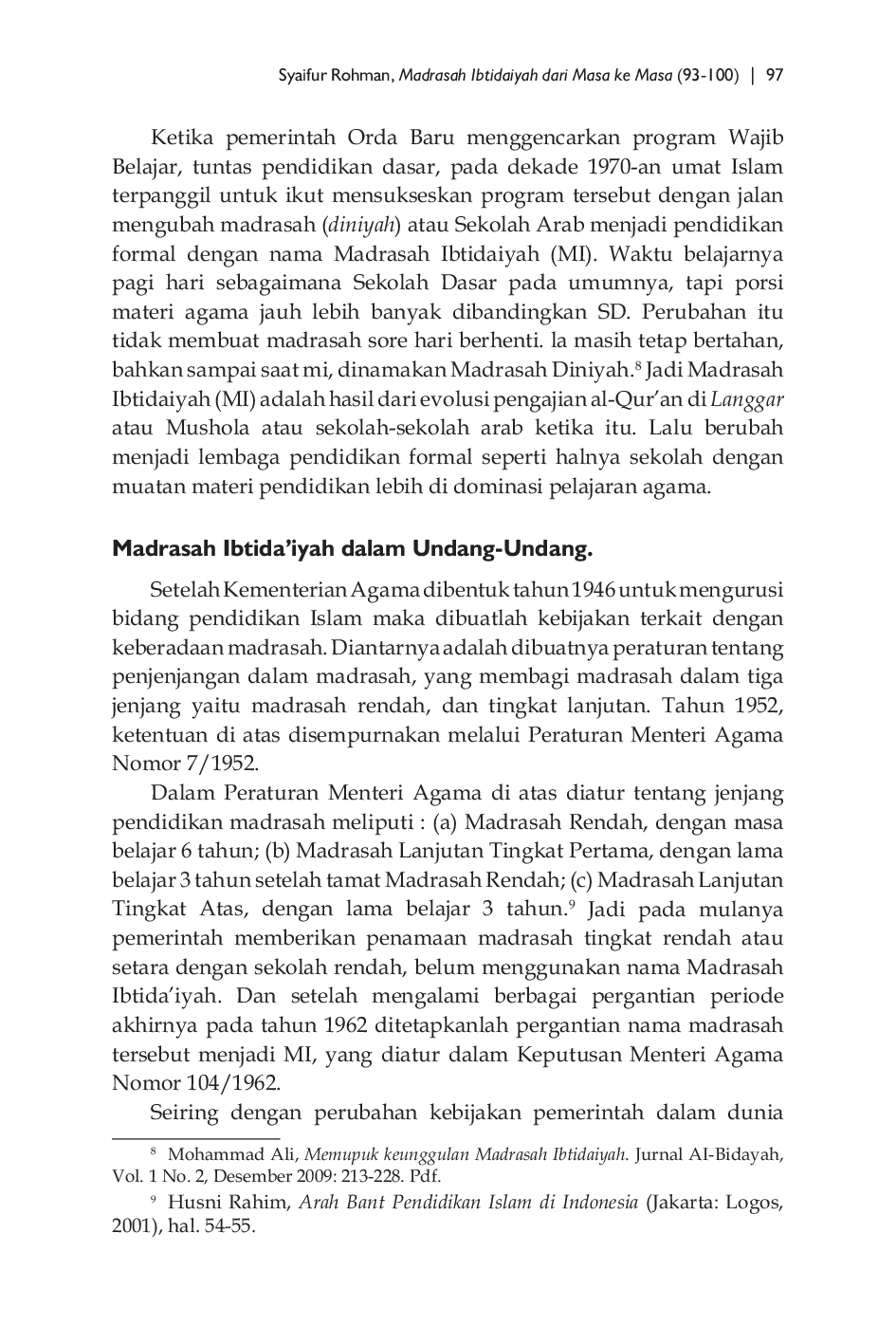 JURIS Madrasah Ibtidaiyah Dari Masa Ke Masa Kajian Historis Tentang Madrasah Ibtidaiyah