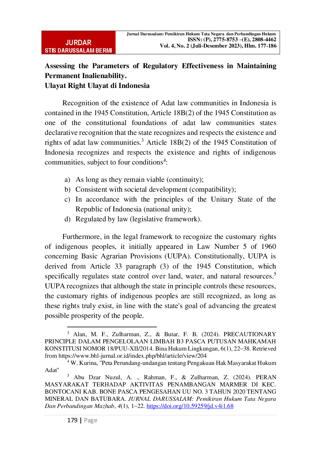 juris Examining The Principle Of Permanent Inalienability A Comparative Study