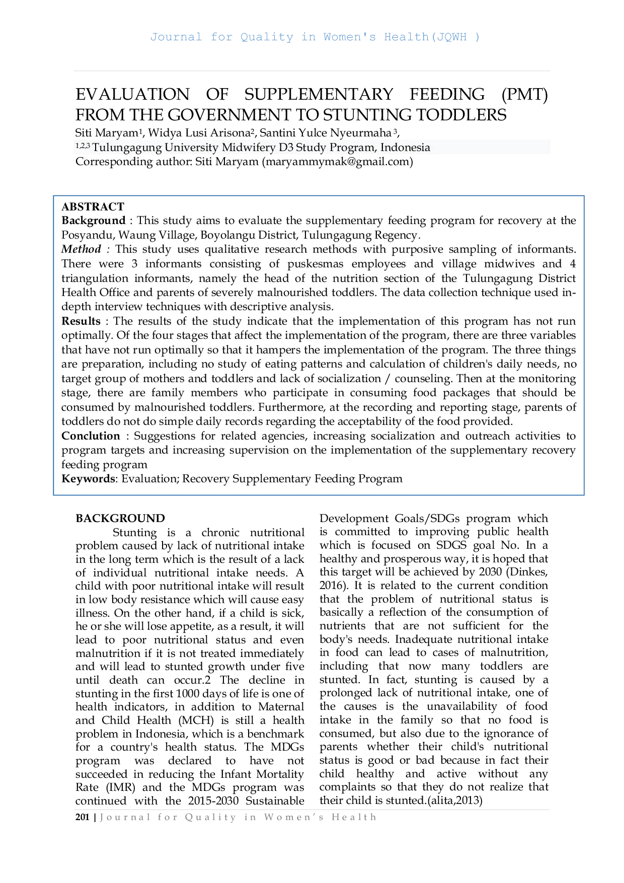 JURIS EVALUATION OF SUPPLEMENTARY FEEDING FROM THE GOVERNMENT TO STUNTING TODDLERS