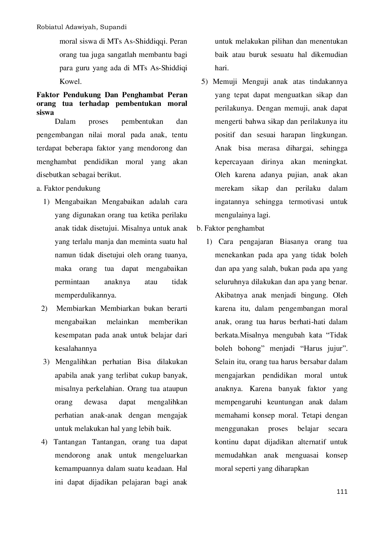 JURIS Peran Orang Tua Dalam Pembentukan Moral Siswa Di Madrasah Tsanawiyah Ash Shiddiqi Kelurahan Kowel Pamekasan