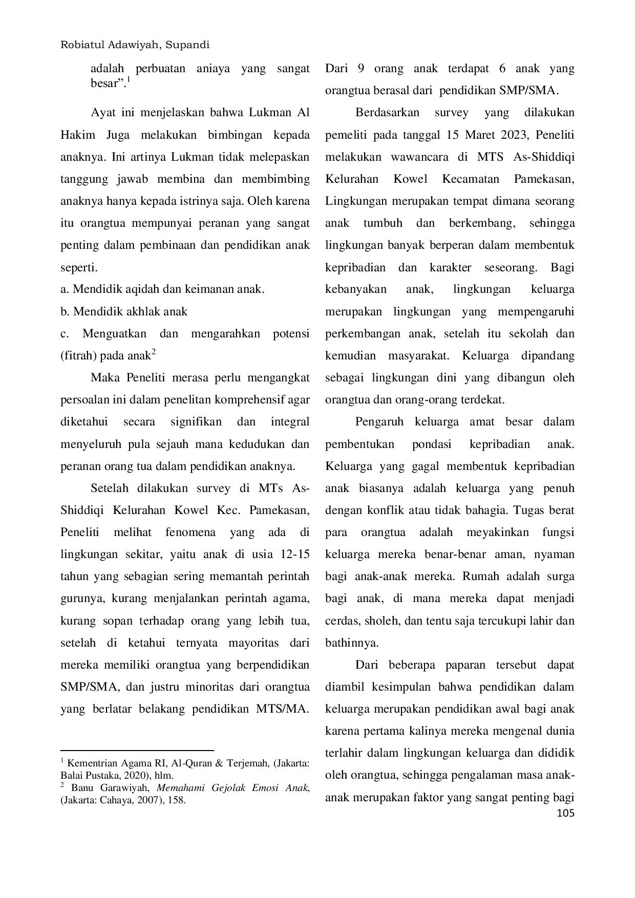 JURIS Peran Orang Tua Dalam Pembentukan Moral Siswa Di Madrasah Tsanawiyah Ash Shiddiqi Kelurahan Kowel Pamekasan