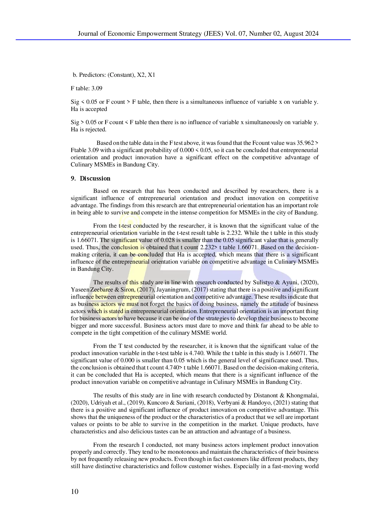 juris THE INFLUENCE OF ENTREPRENEURS ORIENTATION AND PRODUCT INOVATION ON COMPETITIVE ADVANTAGE OF CULINARY MSMEs IN BANDUNG CITY