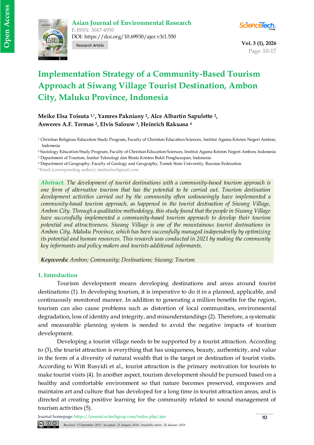 JURIS Implementation Strategy of a Community Based Tourism Approach at Siwang Village Tourist Destination Ambon City Maluku Province Indonesia