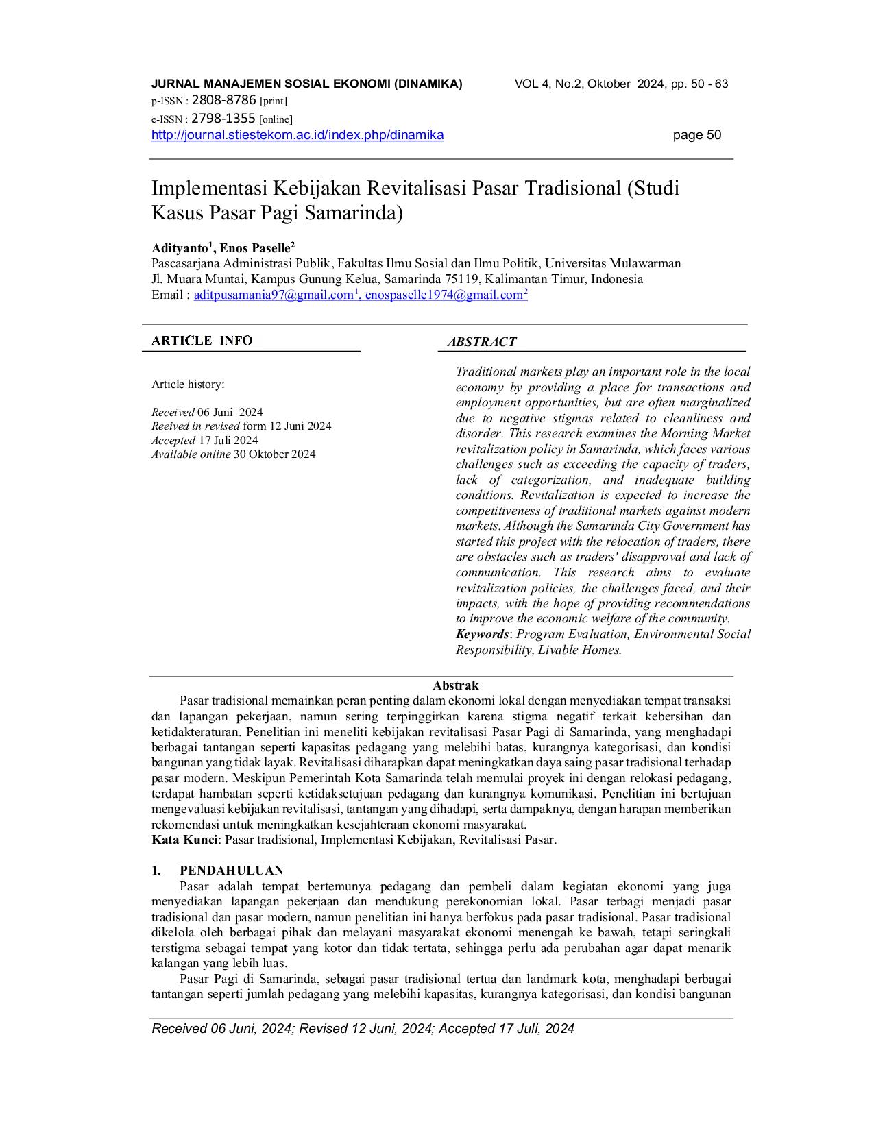JURIS Implementasi Kebijakan Revitalisasi Pasar Tradisional Studi Kasus Pasar Pagi Samarinda