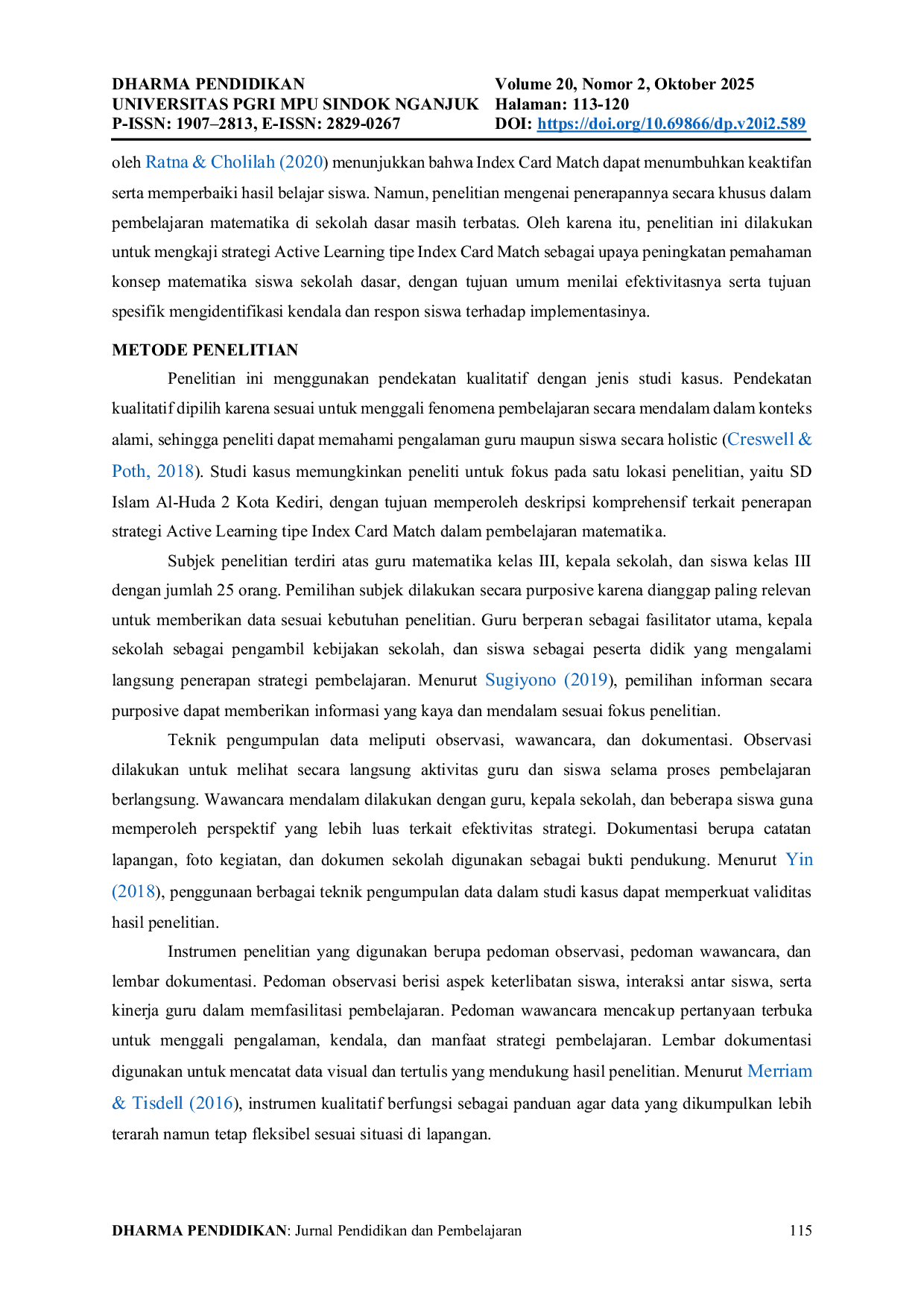 JURIS Strategi Active Learning Tipe Index Card Match Sebagai Upaya Peningkatan Pemahaman Konsep Matematika Siswa Kelas III Sd Islam Al Huda 2 Kota Kediri