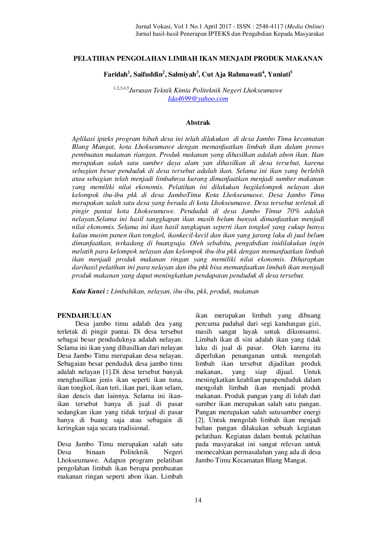 JURIS Pelatihan Pengolahan Limbah Ikan Menjadi Produk Makanan