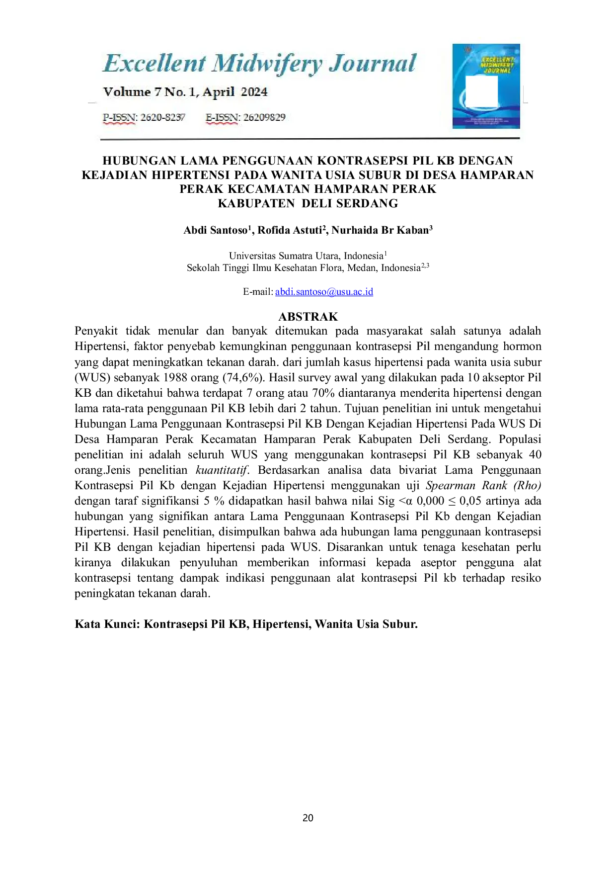 JURIS Hubungan Lama Penggunaan Kontrasepsi Pil Kb Dengan Kejadian Hipertensi Pada Wanita Usia Subur Di Desa Hamparan Perak Kec Hamparan Perak Kab Deli Serdang