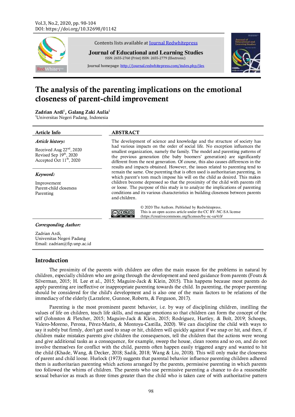 JURIS The analysis of the parenting implications on the emotional closeness of parent child improvement