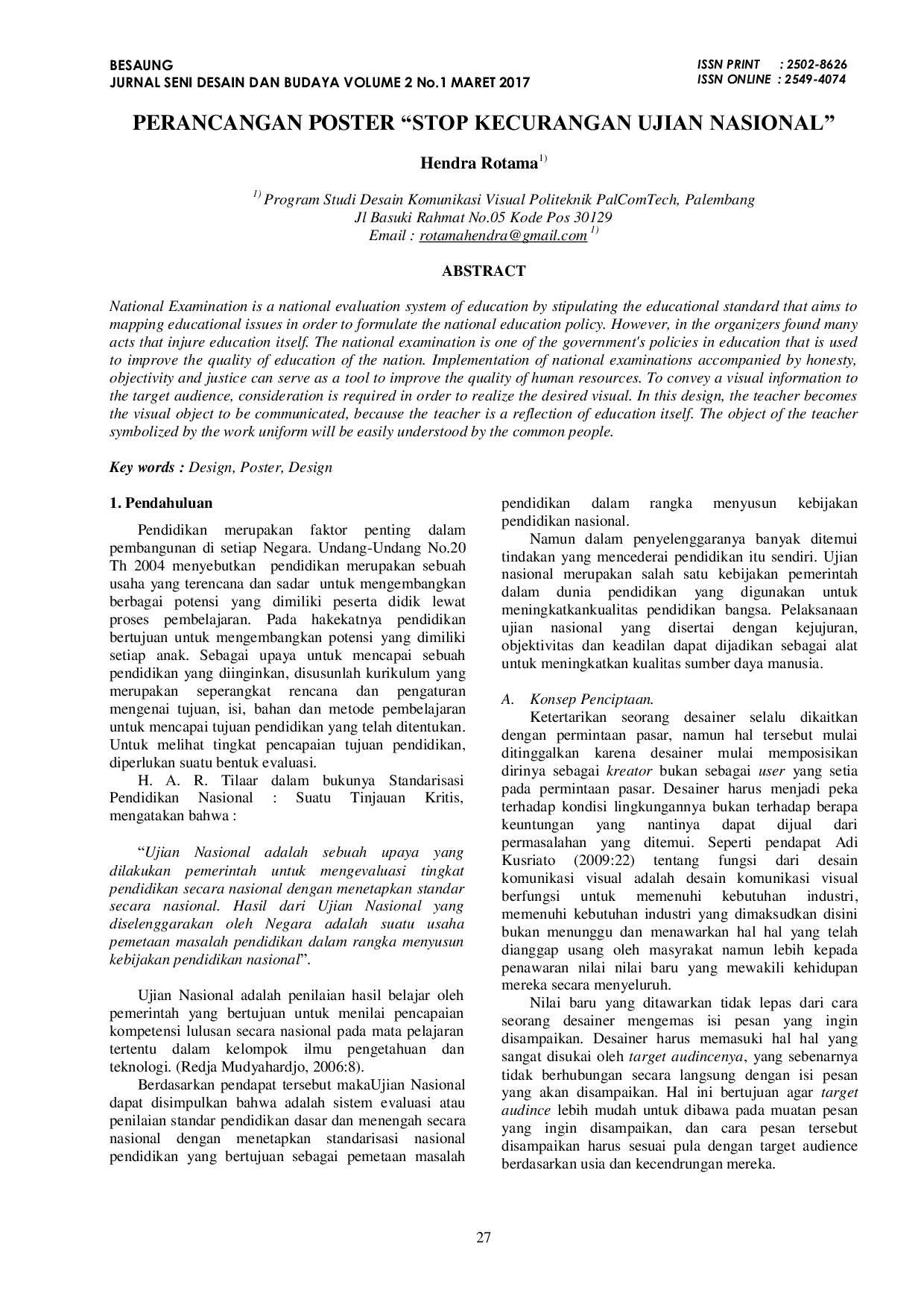 JURIS Perancangan Poster Stop Kecurangan Ujian Nasional