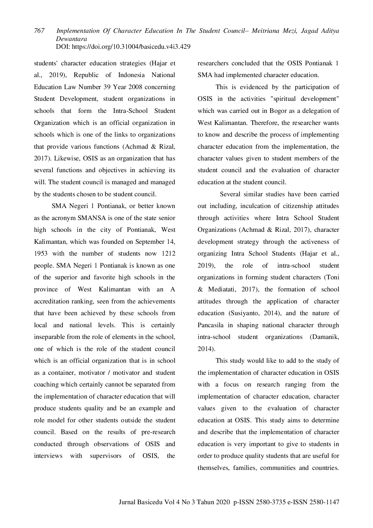 JURIS Implementation Of Character Education In The Student Council