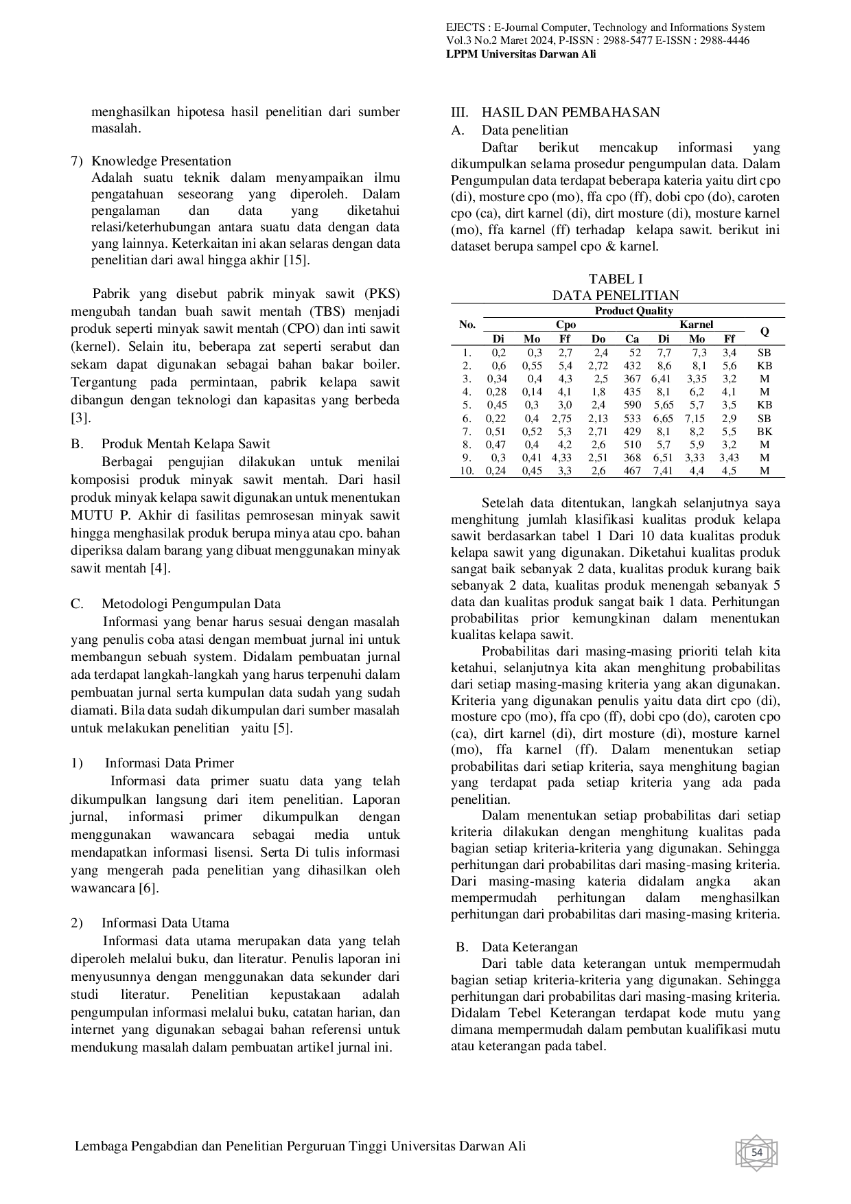 JURIS Data Mining Menggunakan Metode Naive Bayes Untuk Menetapkan Standar Untuk Produk Minyak Sawit Mentah