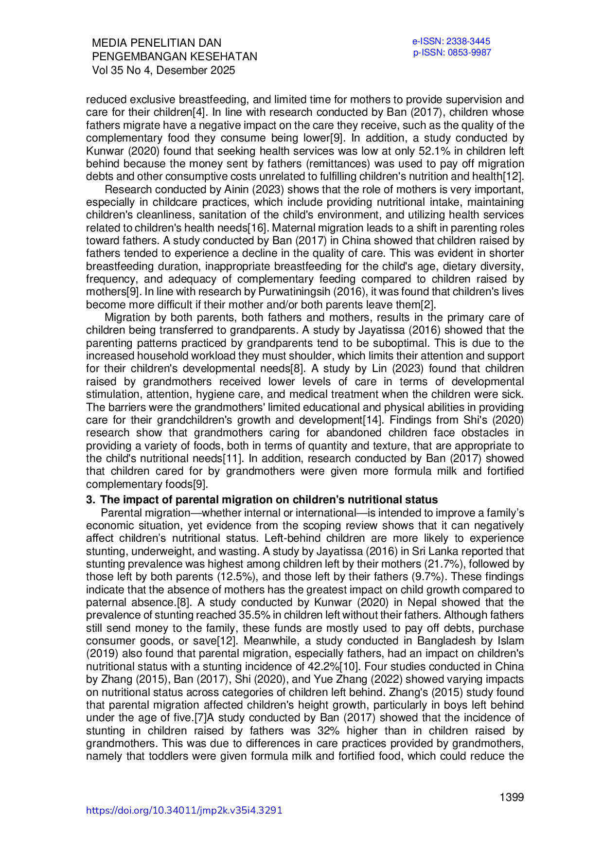 JURIS Dampak Migrasi Orang Tua terhadap Praktik Pengasuhan dan Status Gizi Anak yang Ditinggalkan Scoping Review