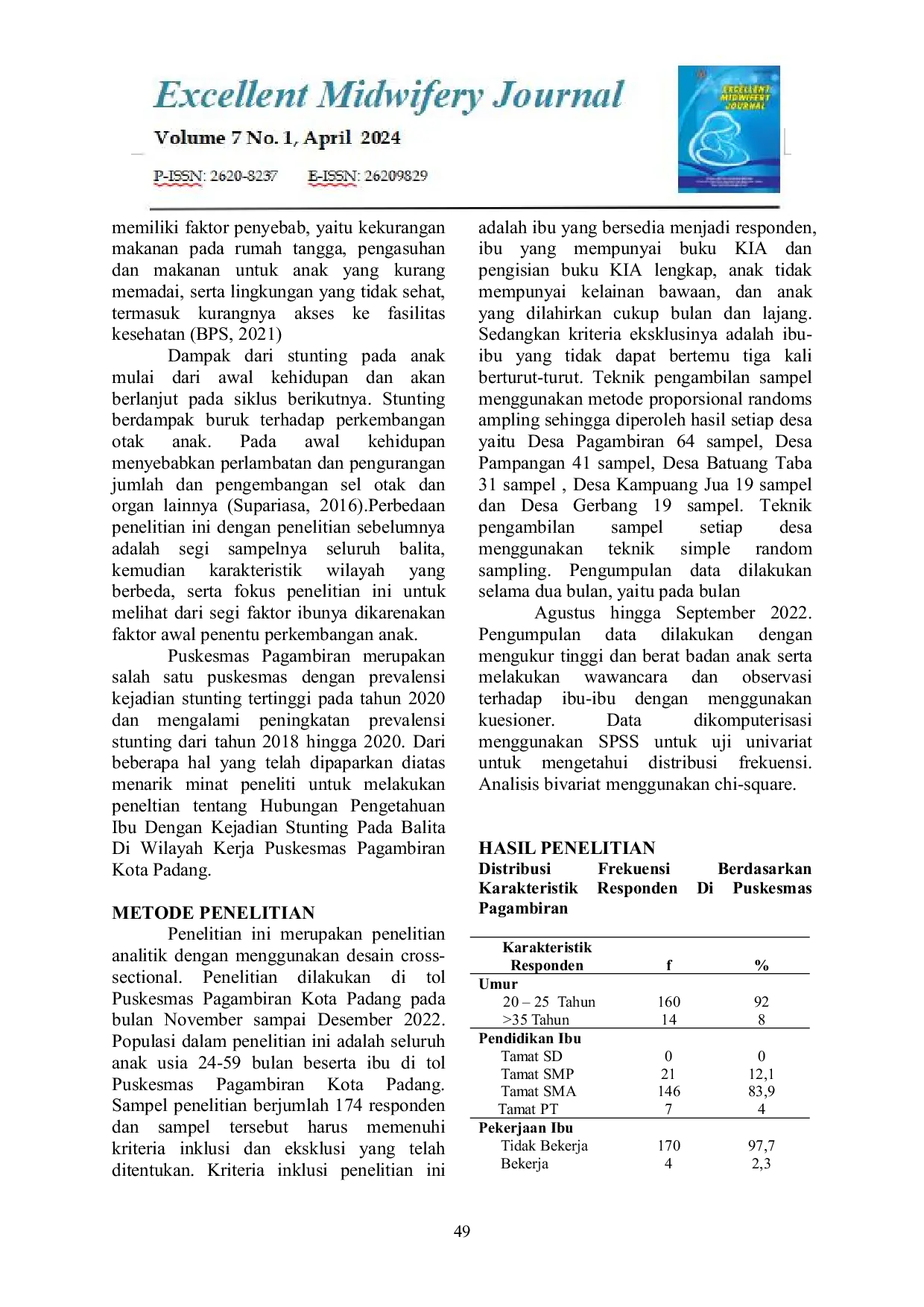 JURIS Hubungan Pengetahuan Ibu Terhadap Kejadian Stunting Pada Balita Di Puskesmas Pagambiran