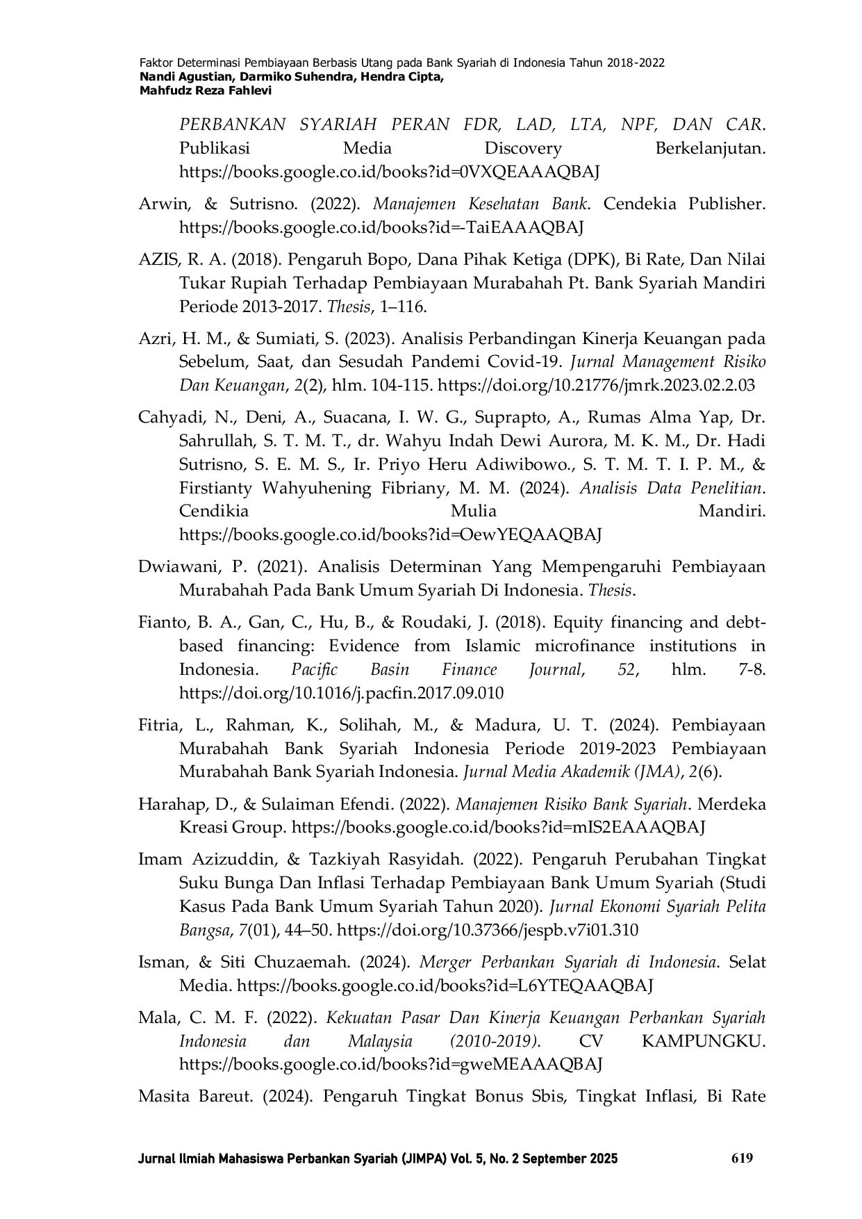 JURIS Faktor Determinasi Pembiayaan Berbasis Utang pada Bank Syariah di Indonesia Tahun 2018 2022