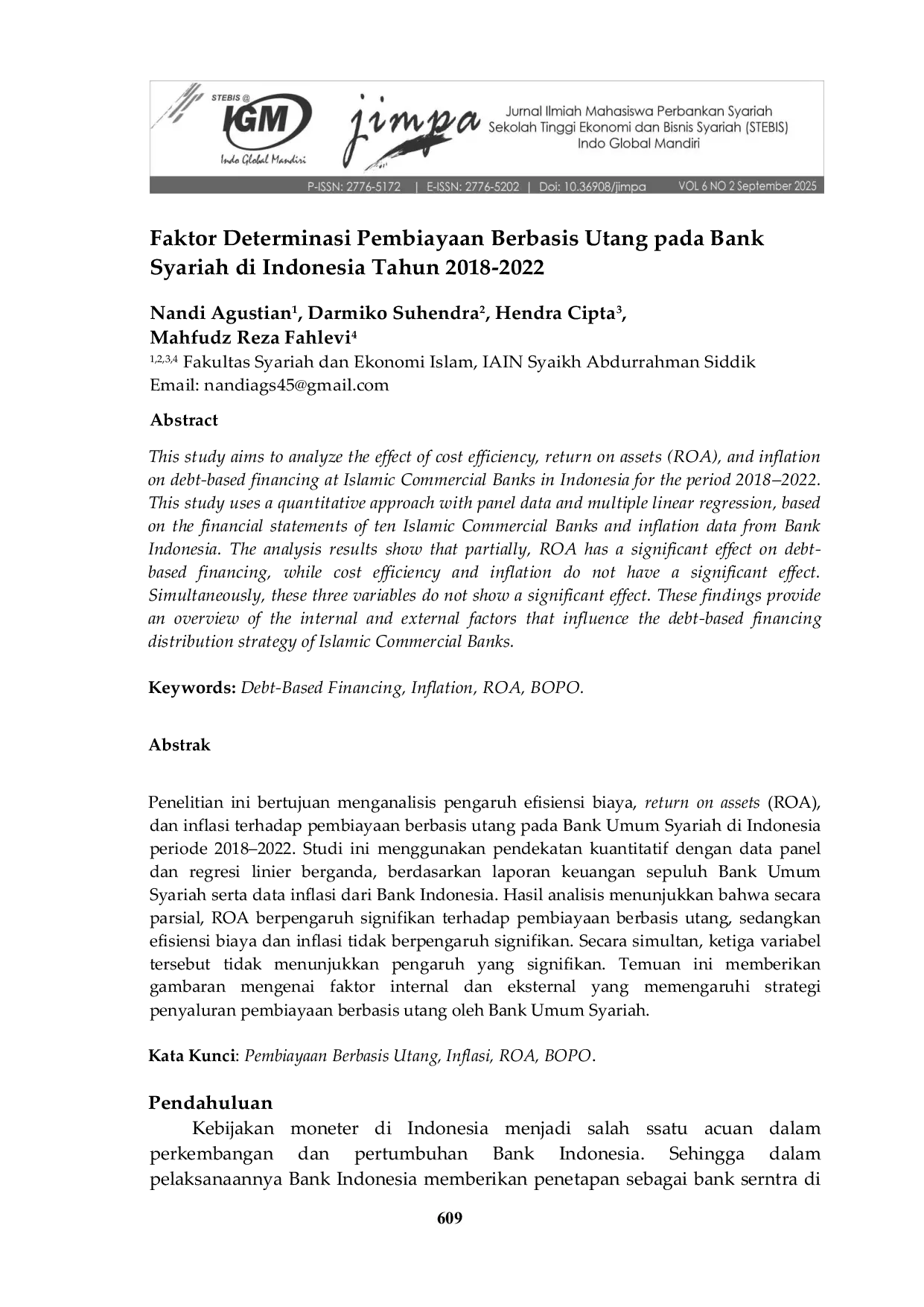 JURIS Faktor Determinasi Pembiayaan Berbasis Utang pada Bank Syariah di Indonesia Tahun 2018 2022