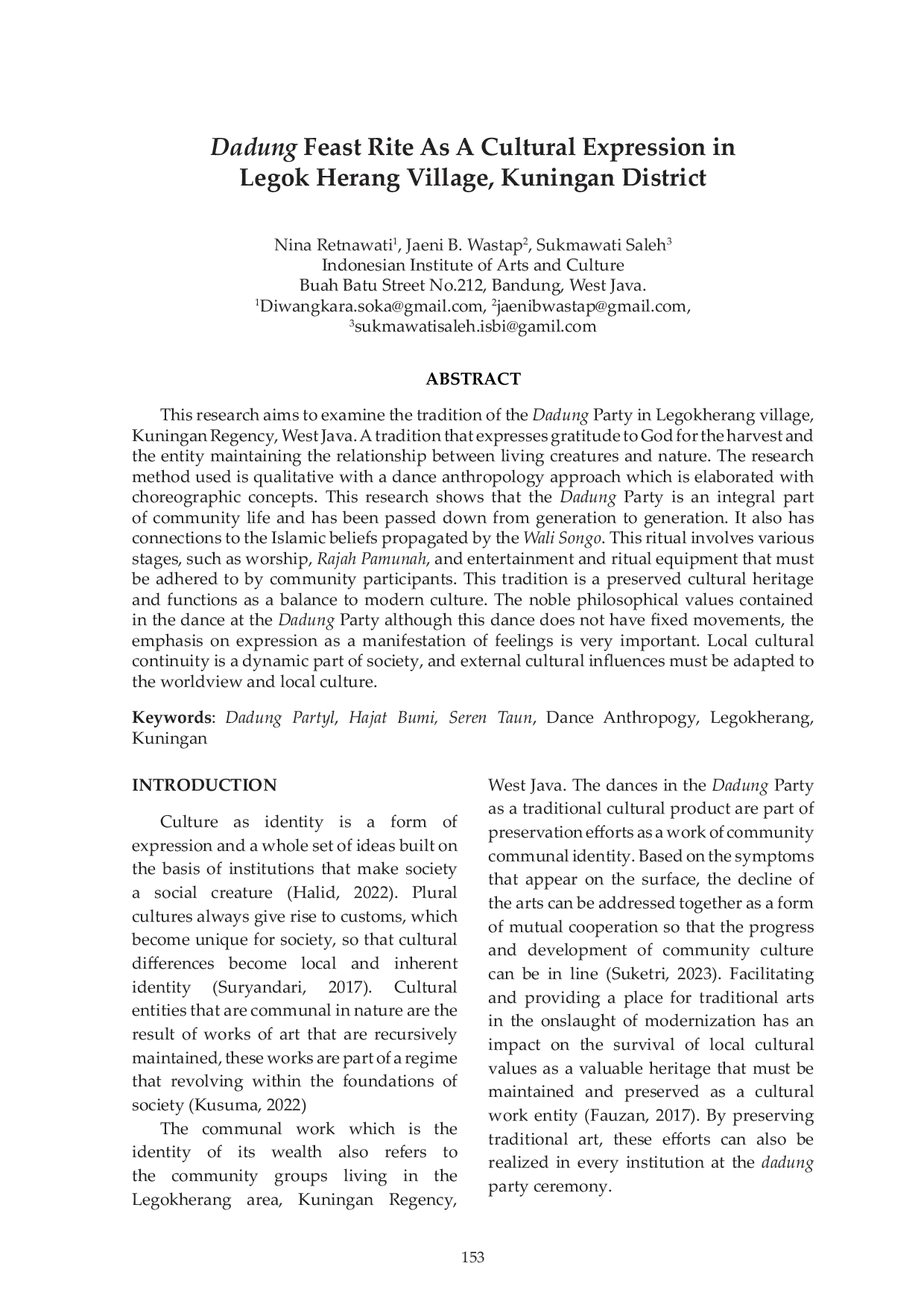 JURIS Dadung Feast Rite As A Cultural Expression in Legok Herang Village Kuningan district