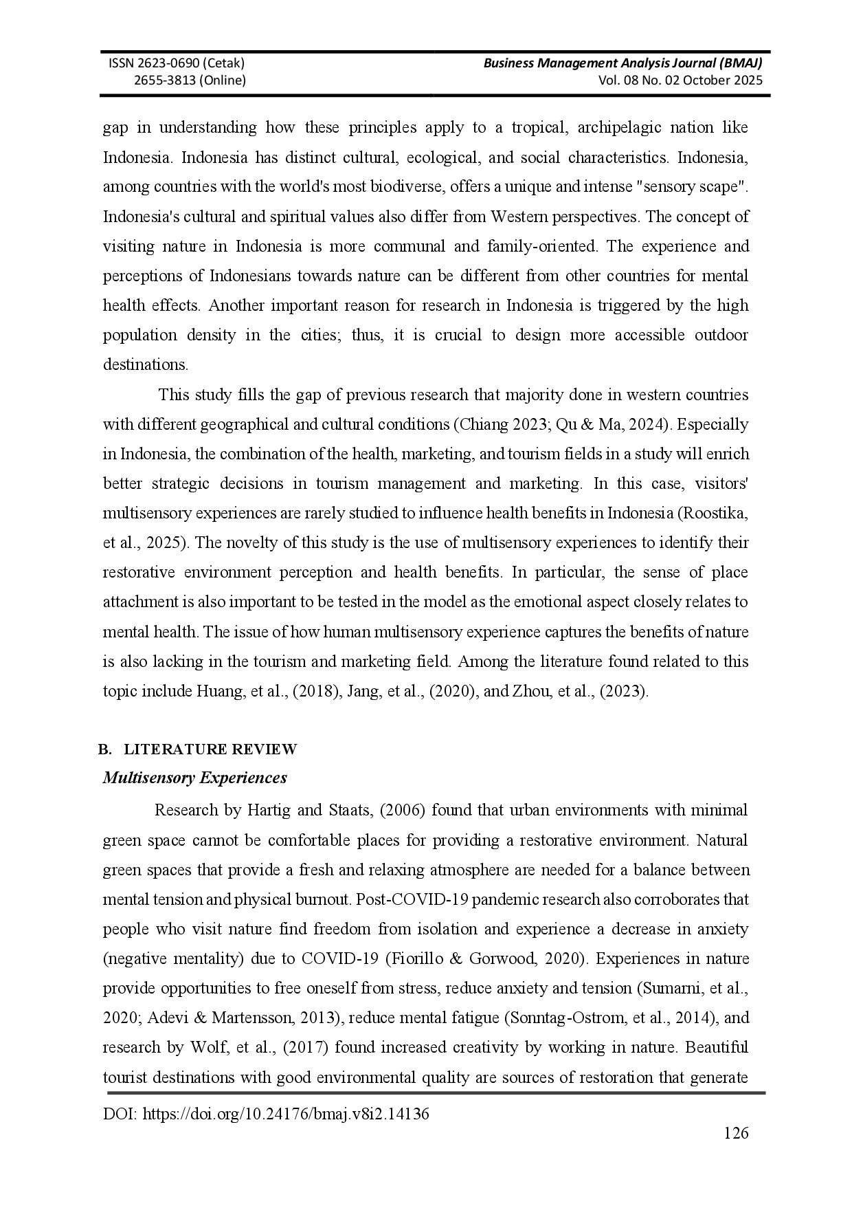 juris Analysis of Visitors Multisensory Experiences Towards Mental Health Benefits in Outdoor Destinations