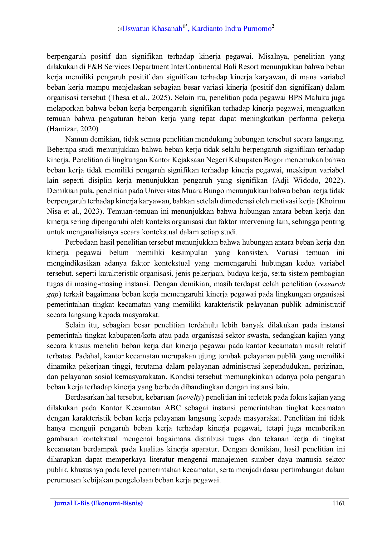 JURIS Beban Kerja Terhadap Kinerja Pegawai Pada Kantor Kecamatan Abc