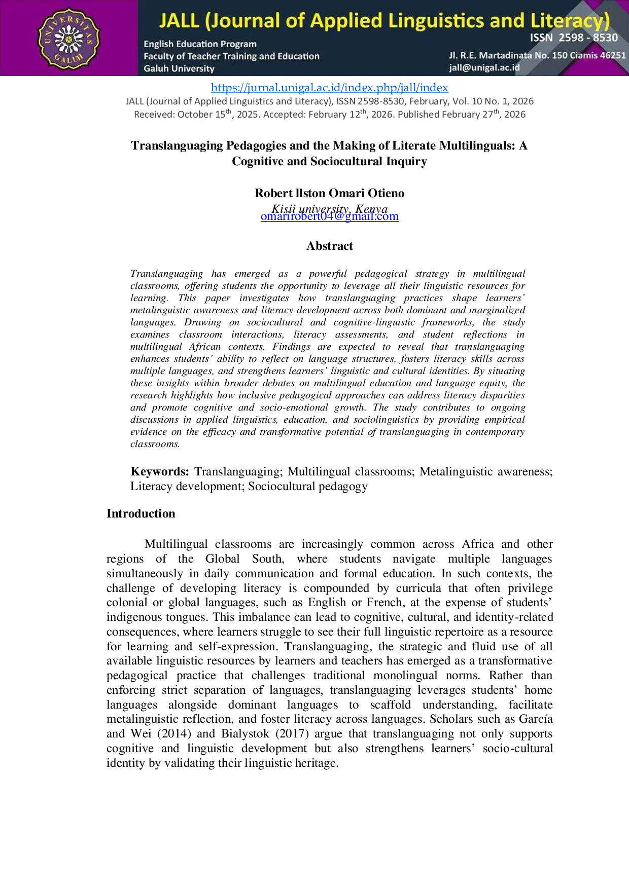 JURIS Translanguaging Pedagogies and the Making of Literate Multilinguals A Cognitive and Sociocultural Inquiry