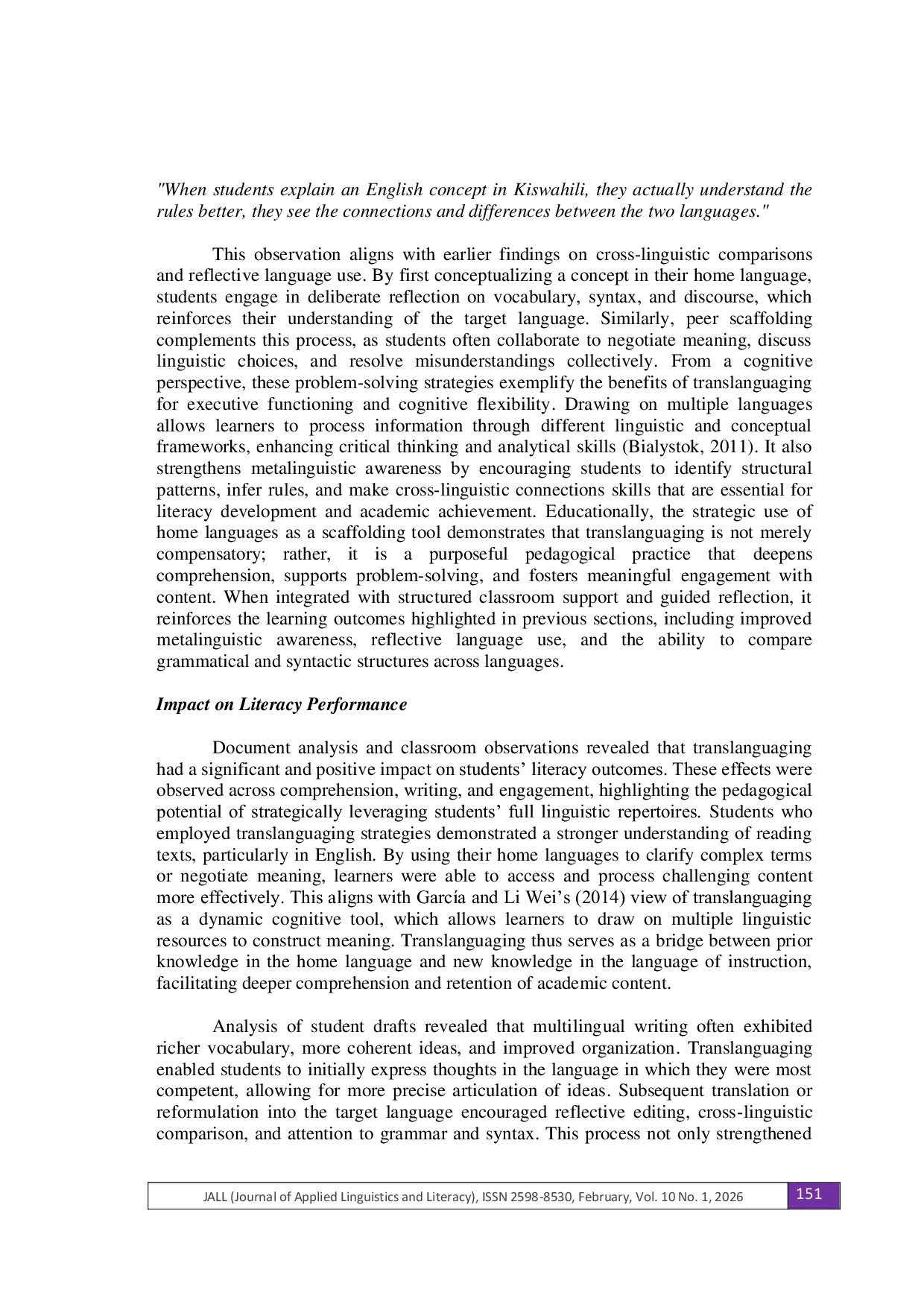 JURIS Translanguaging Pedagogies and the Making of Literate Multilinguals A Cognitive and Sociocultural Inquiry