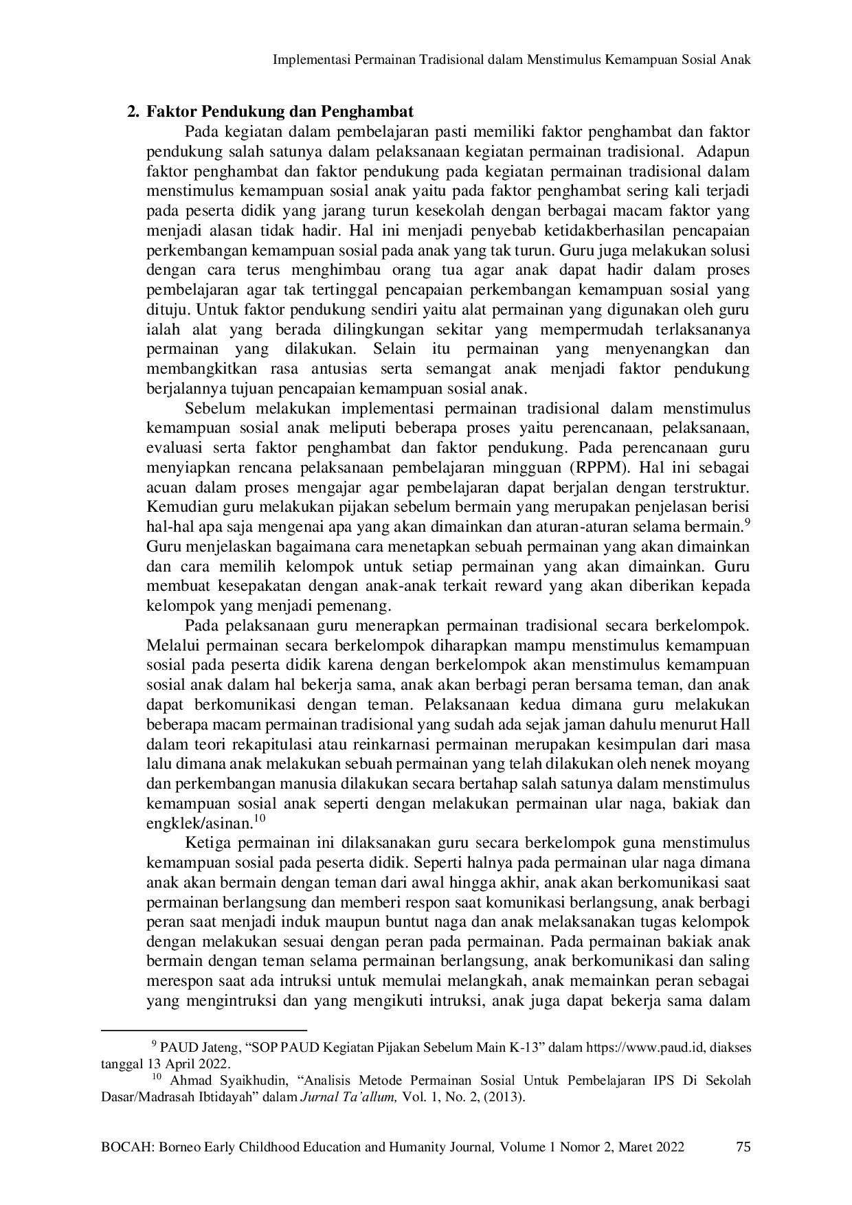 JURIS Implementasi Permainan Tradisional dalam Menstimulus Kemampuan Sosial