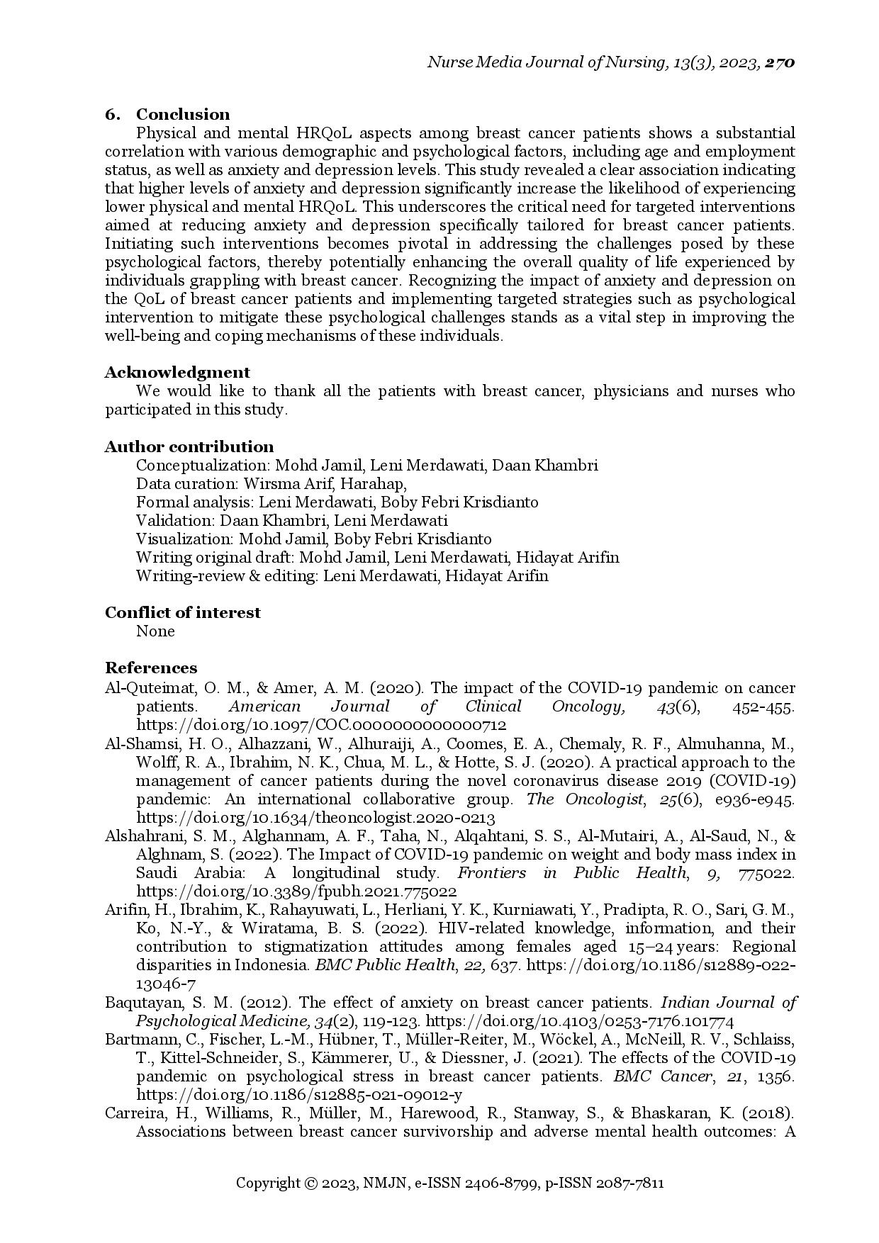 juris Determinants of Physical and Mental Health Related Quality of Life Among Patients with Breast Cancer During COVID 19 Pandemic