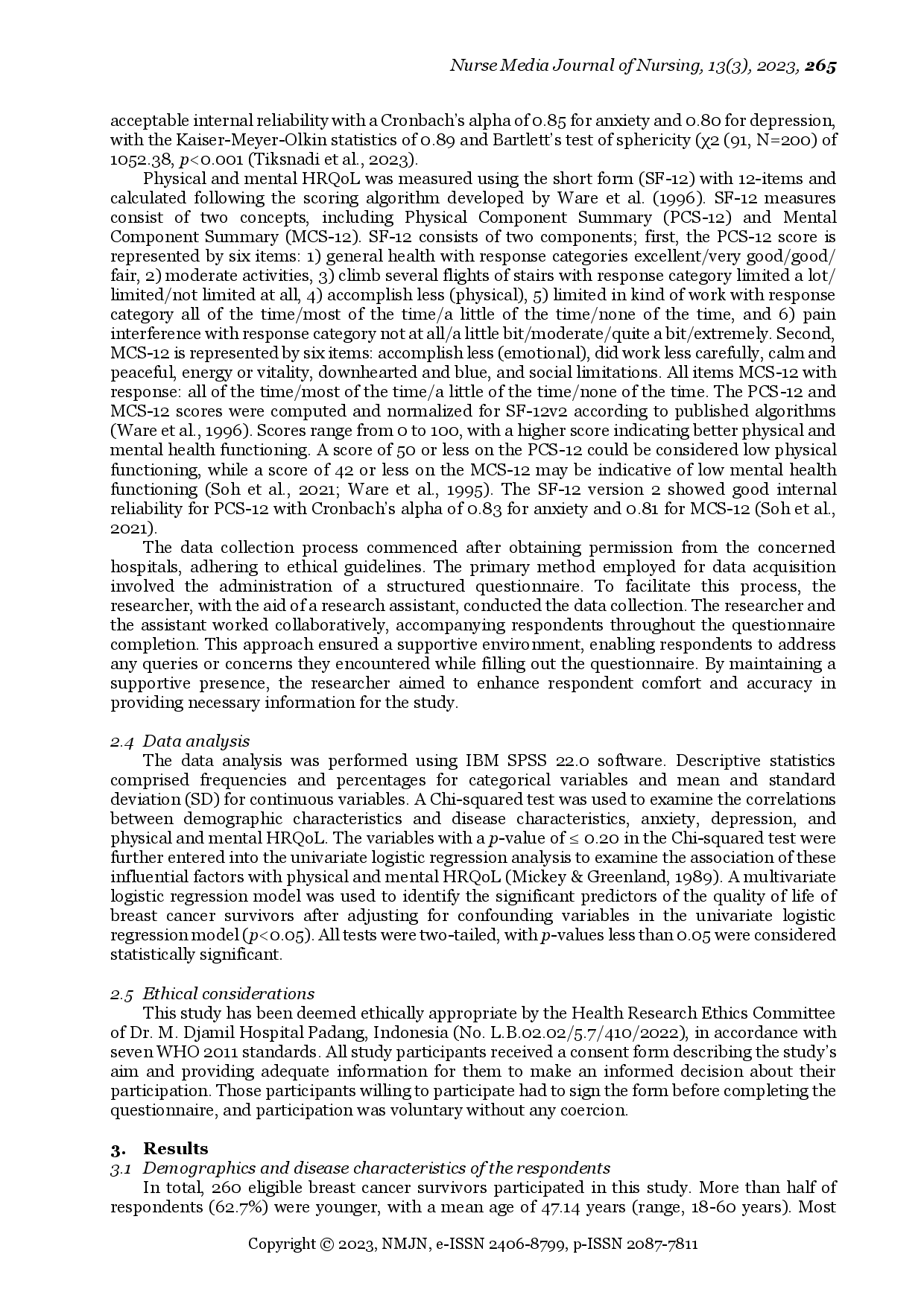 juris Determinants of Physical and Mental Health Related Quality of Life Among Patients with Breast Cancer During COVID 19 Pandemic