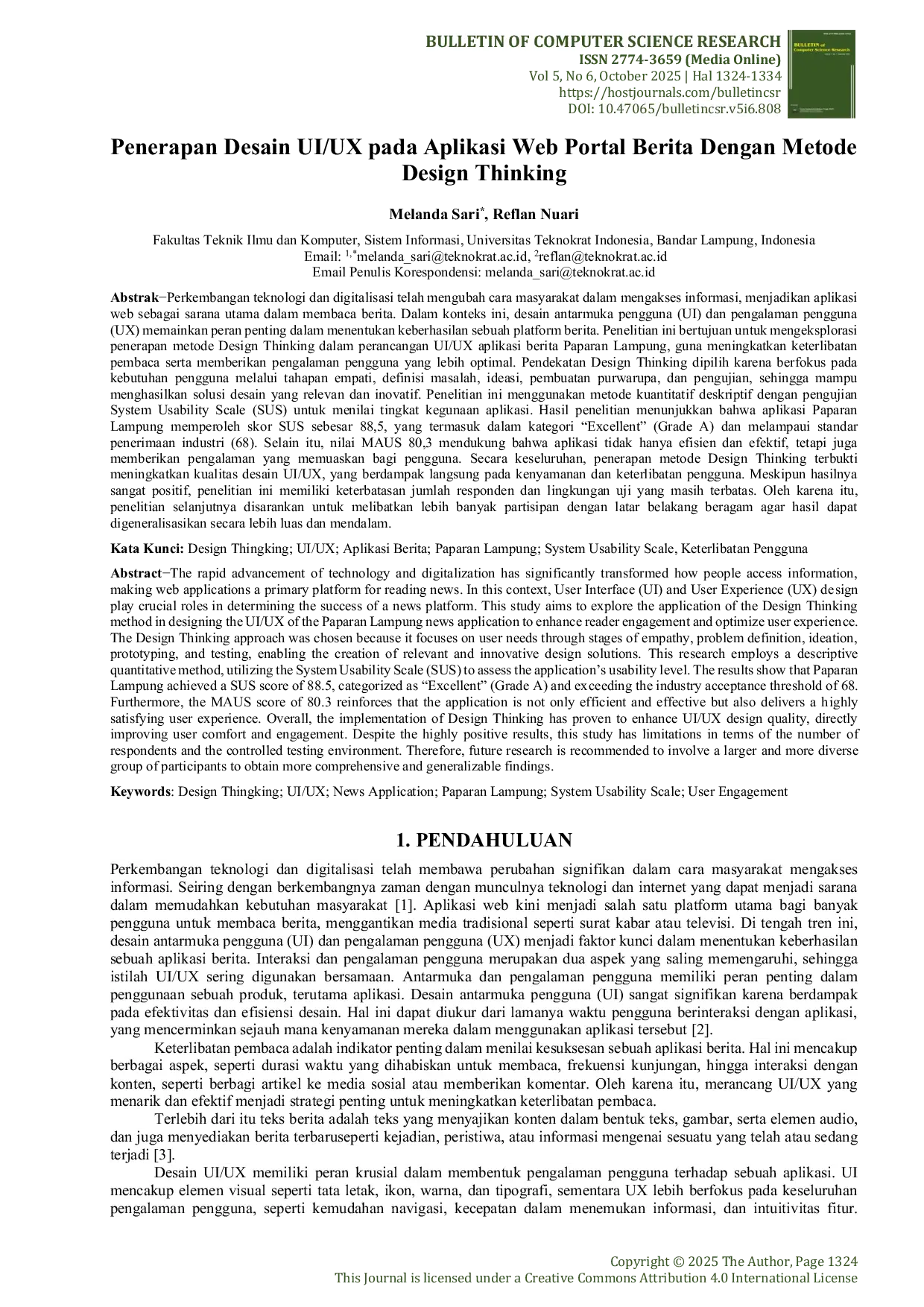 JURIS Penerapan Desain UI UX pada Aplikasi Web Portal Berita Dengan Metode Design Thinking