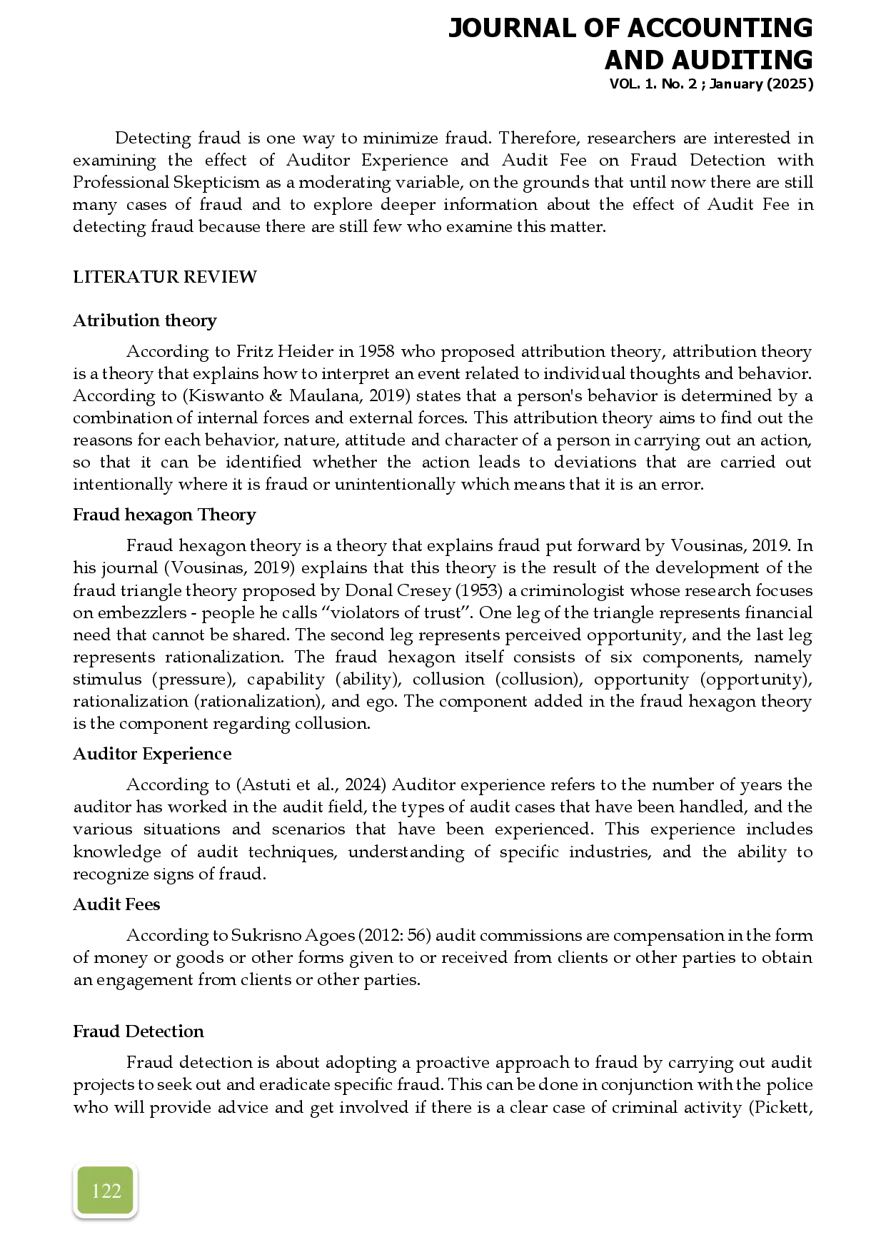 juris The Effect Of Auditor Experience And Audit Fees On Fraud Detection With Professional Skepticism As A Moderating Variable