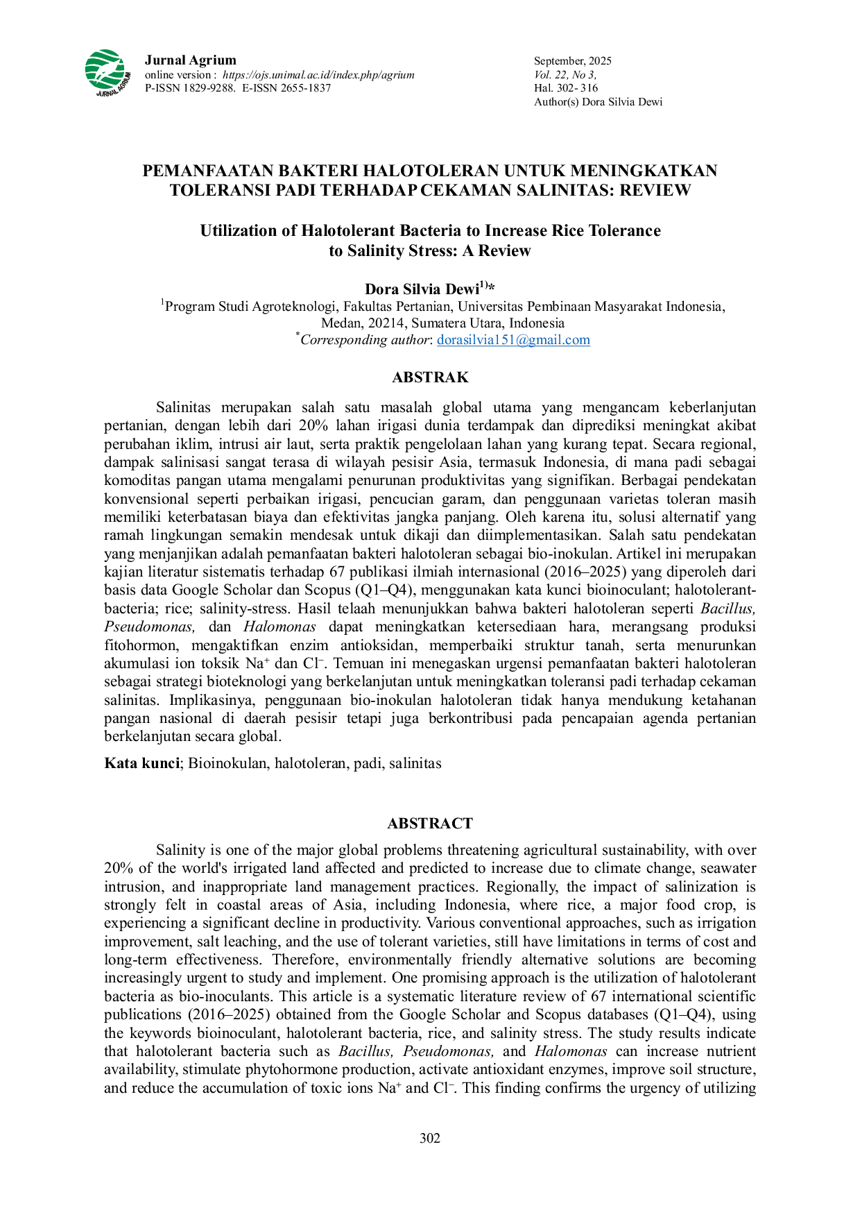 JURIS Pemanfaatan Bakteri Halotoleran Untuk Meningkatkan Toleransi Padi Terhadap Cekaman Salinitas Review