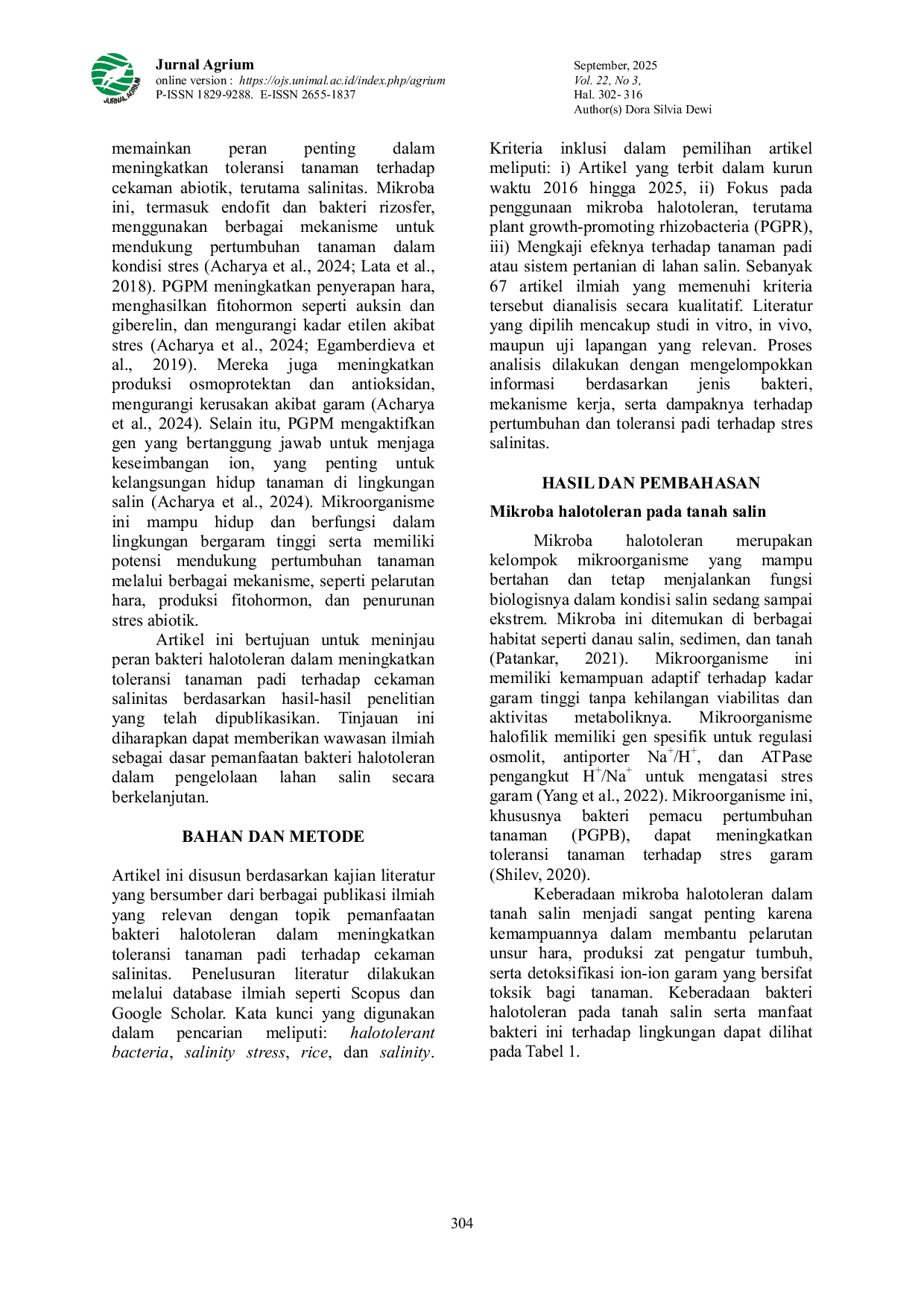 JURIS Pemanfaatan Bakteri Halotoleran Untuk Meningkatkan Toleransi Padi Terhadap Cekaman Salinitas Review