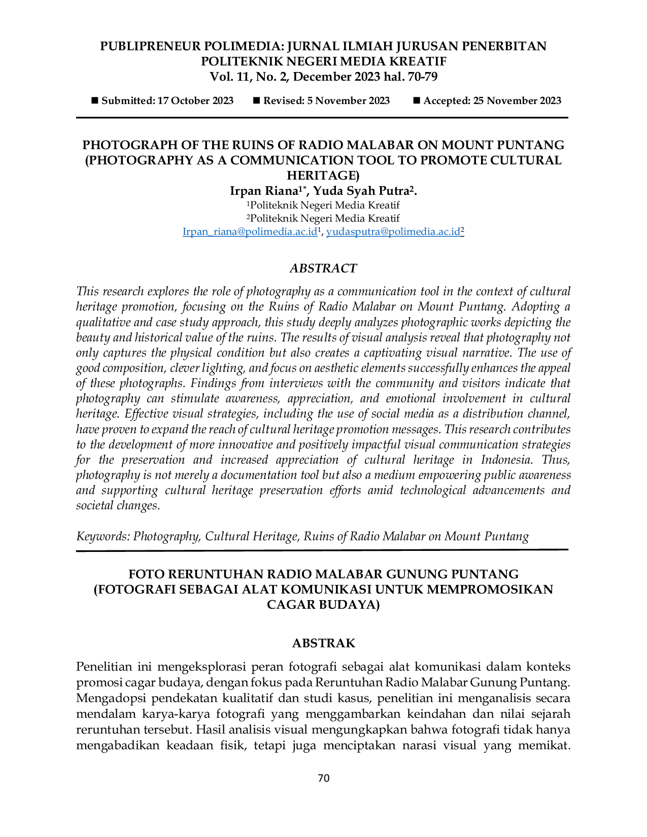 JURIS Photograph Of The Ruins Of Radio Malabar On Mount Puntang Photography As A Communication Tool To Promote Cultural Heritage