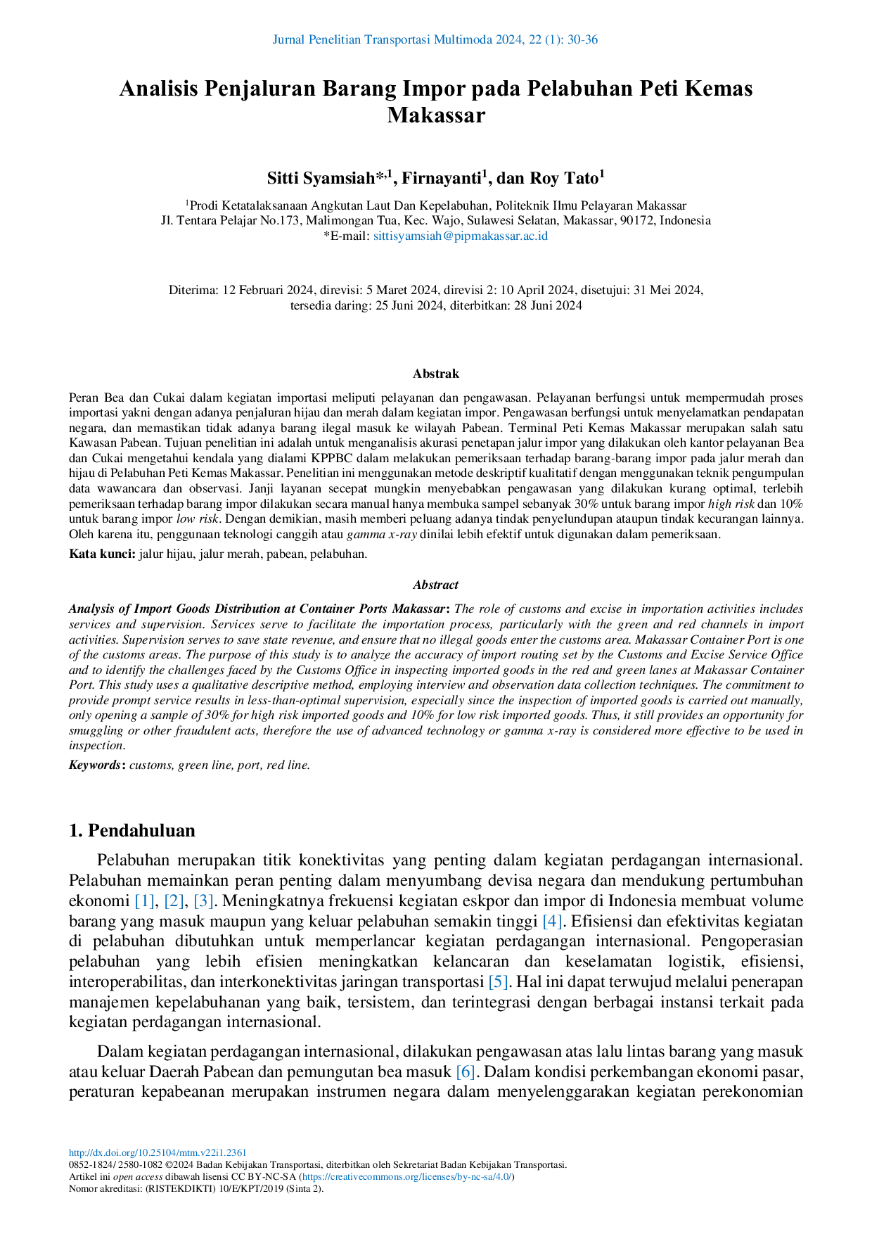 JURIS Analisis Penjaluran Barang Impor pada Pelabuhan Peti Kemas Makassar