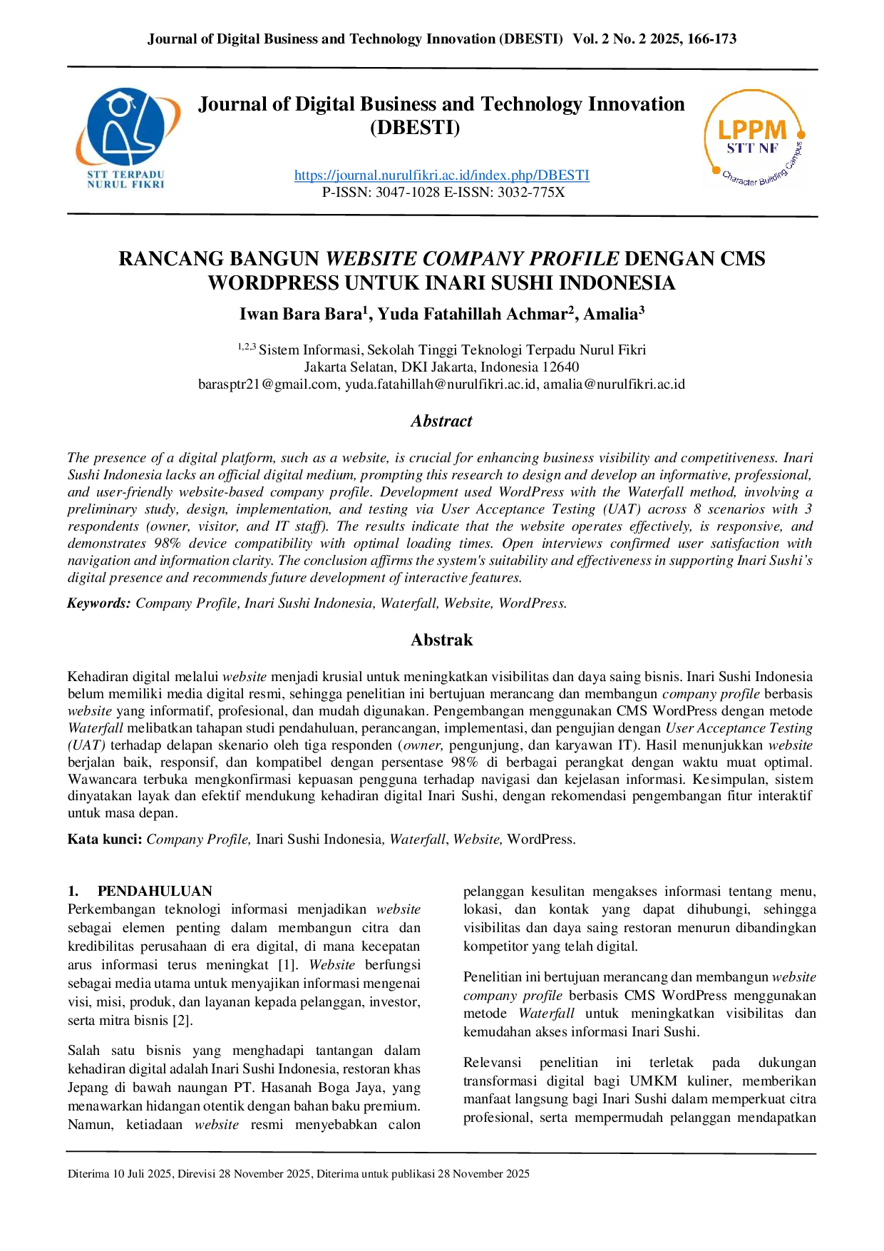 JURIS Company Profile Website Design and Development with WordPress CMS for Inari Sushi Indonesia