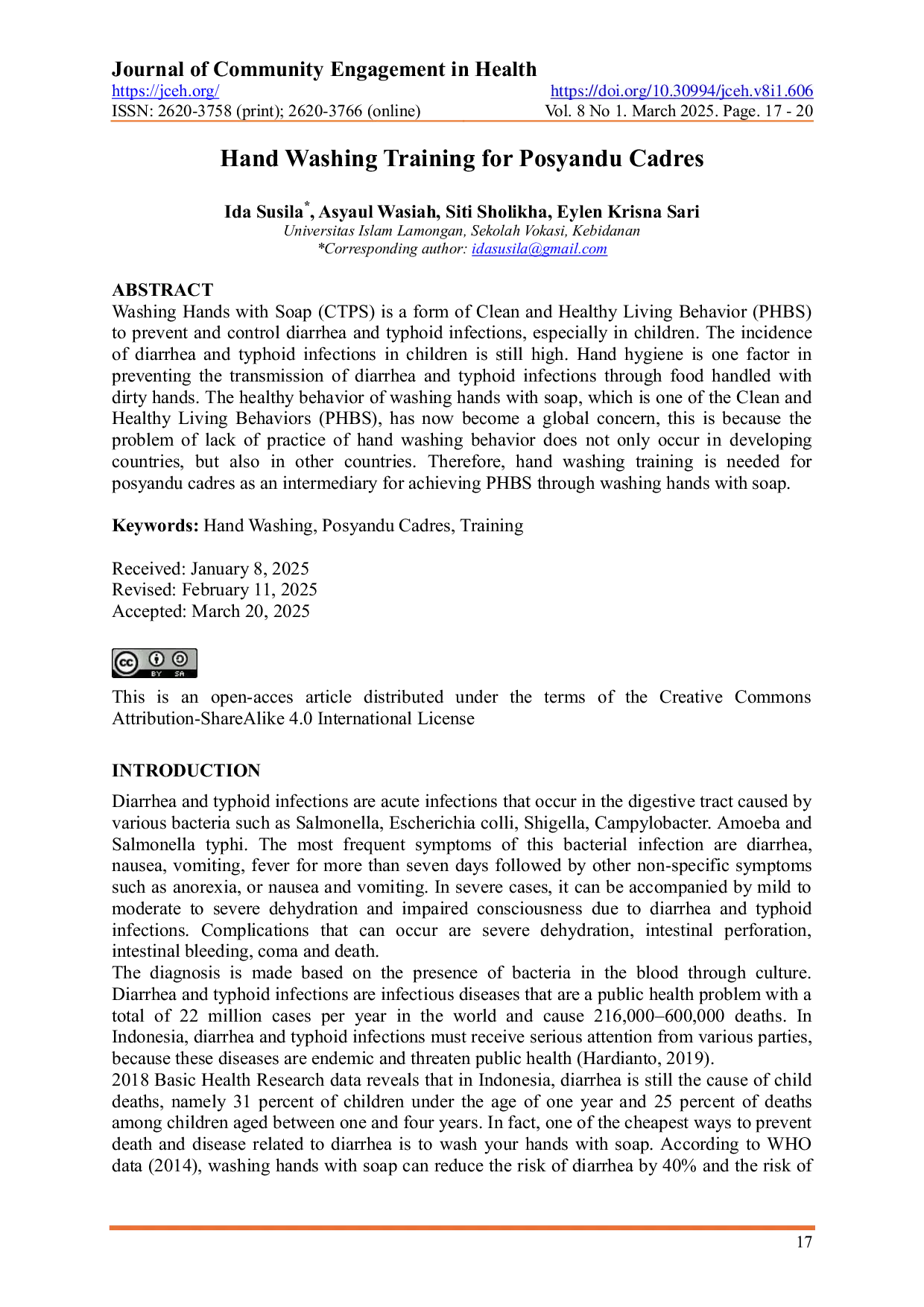 JURIS Hand Washing Training for Posyandu Cadres