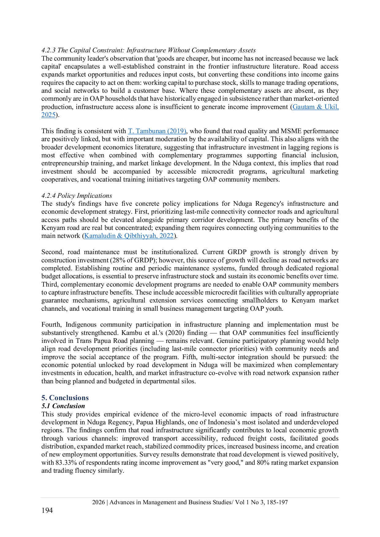 JURIS Infrastructure development and local business growth evidence from the Trans Papua Road Project in Nduga Regency Indonesia