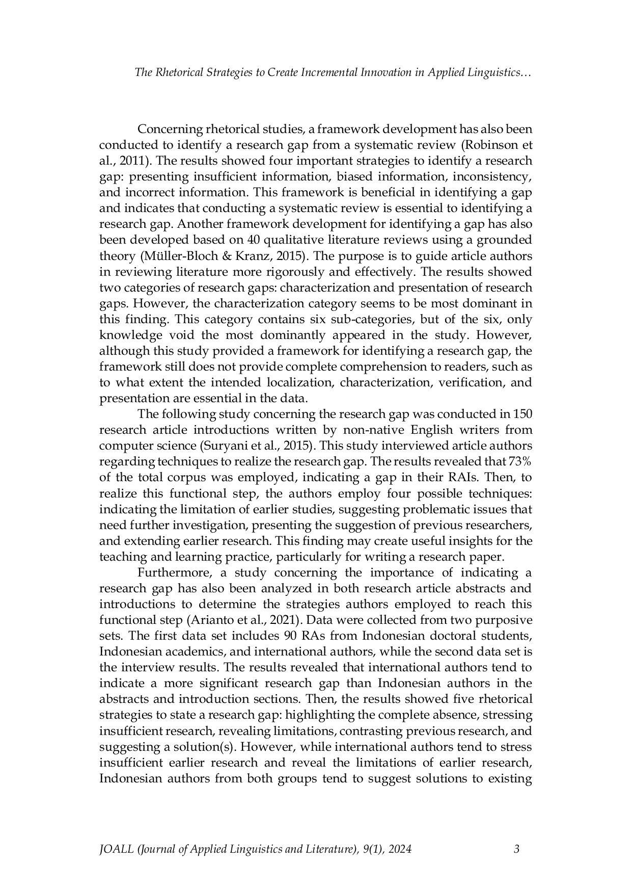 JURIS The rhetorical strategies to create incremental innovation in applied linguistics research articles