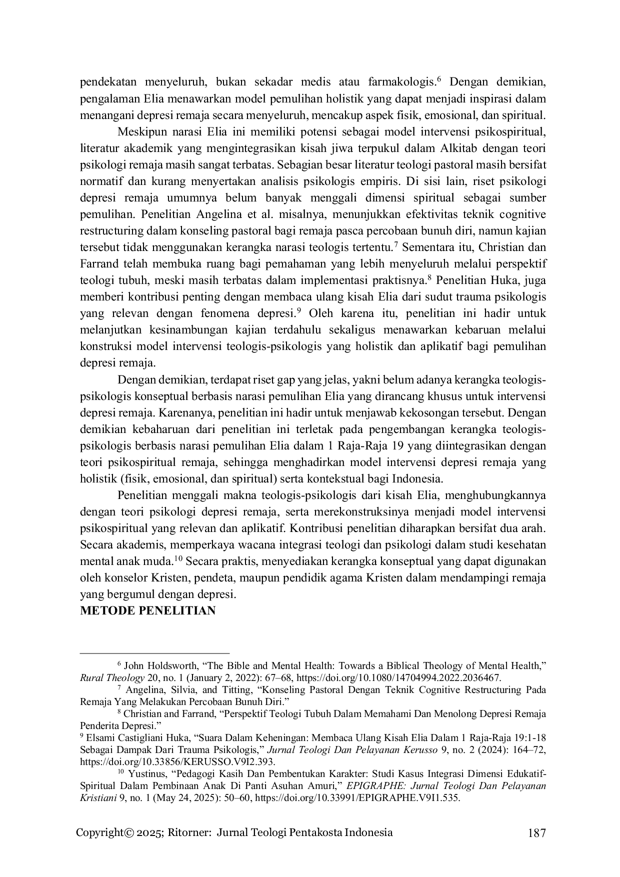 JURIS Pemulihan Elia sebagai Model Teologis Psikologis bagi Intervensi Depresi Pada Remaja