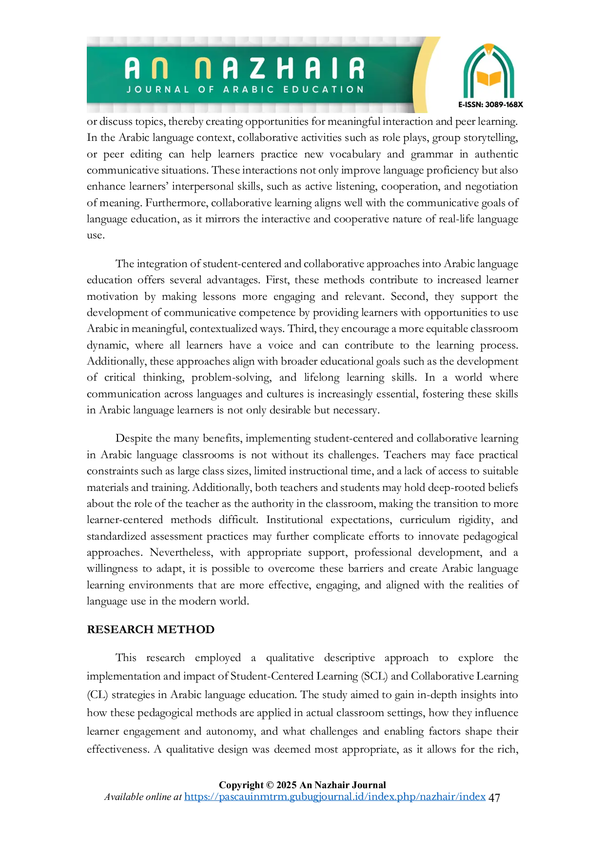 JURIS Student Centered Learning and Collaborative Learning in Arabic Language Education