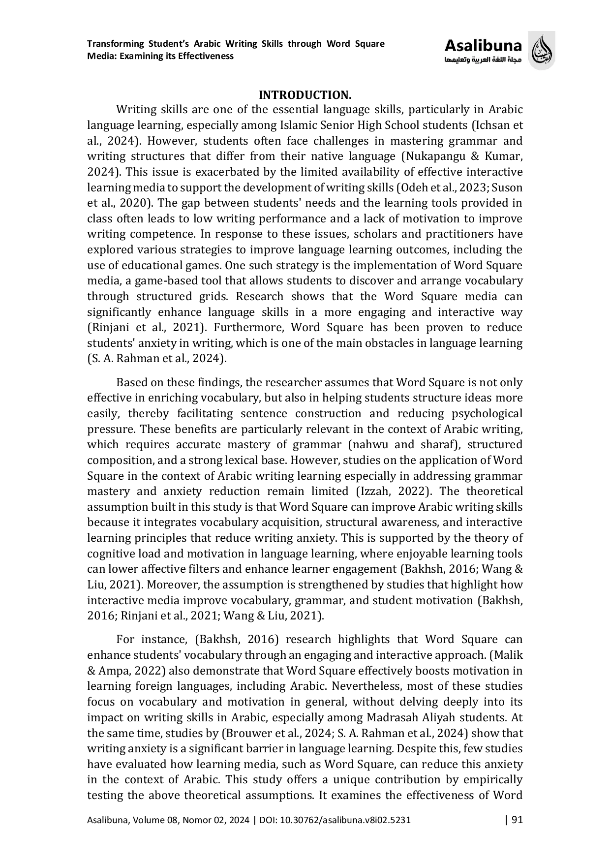 JURIS Transforming Student s Arabic Writing Skills through Word Square Media Examining its Effectiveness