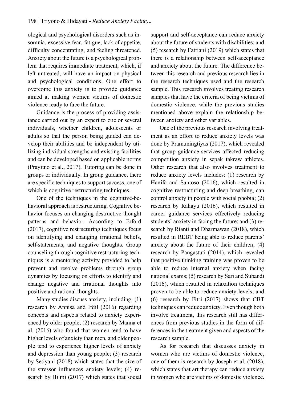 JURIS Reduce Anxiety Facing the Future of Women Victims of Domestic Violence Through Cognitive Restructuring Technical Group Guidance