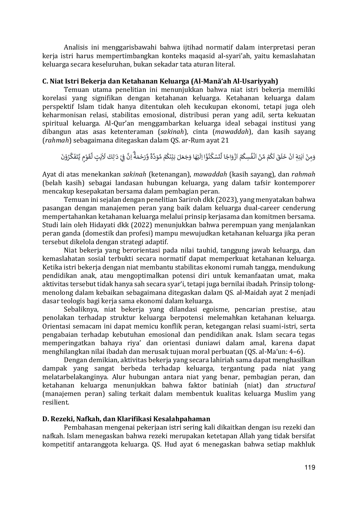 JURIS Relevansi Niat Istri Dalam Bekerja Terhadap Ketahanan Keluarga Analisis Normatif Berdasarkan Al Qur an Dan Hadis