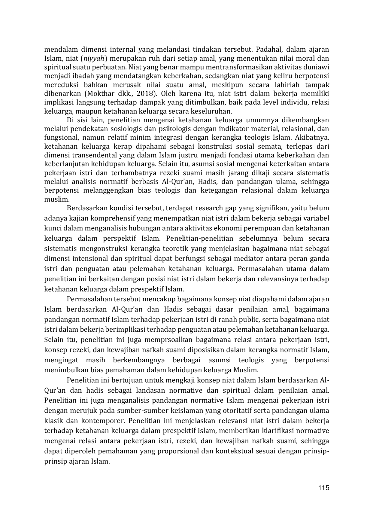 JURIS Relevansi Niat Istri Dalam Bekerja Terhadap Ketahanan Keluarga Analisis Normatif Berdasarkan Al Qur an Dan Hadis
