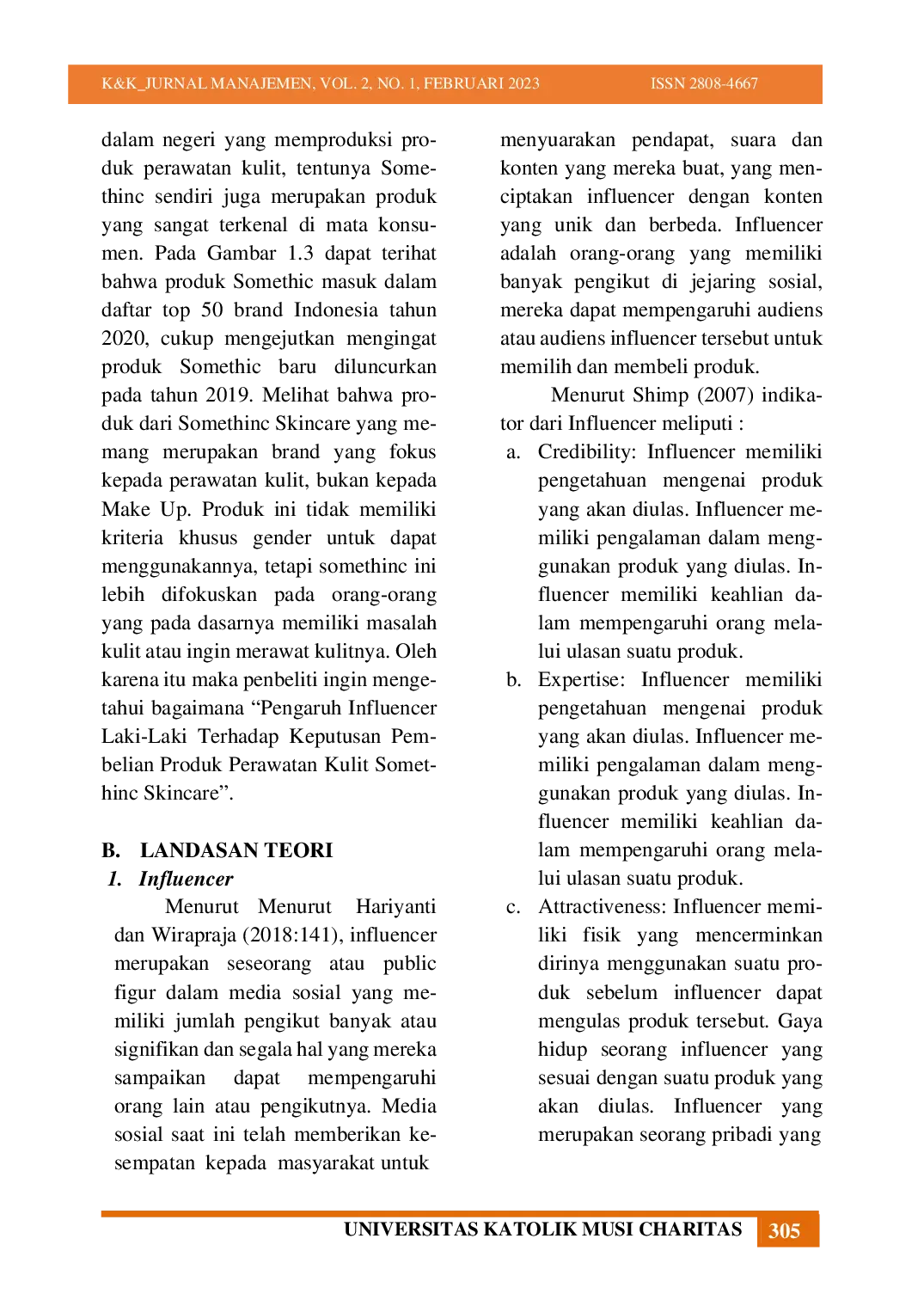 JURIS Pengaruh Influencer Laki Laki Terhadap Keputusan Pembelian Produk Perawatan Kulit Somethinc Skincare