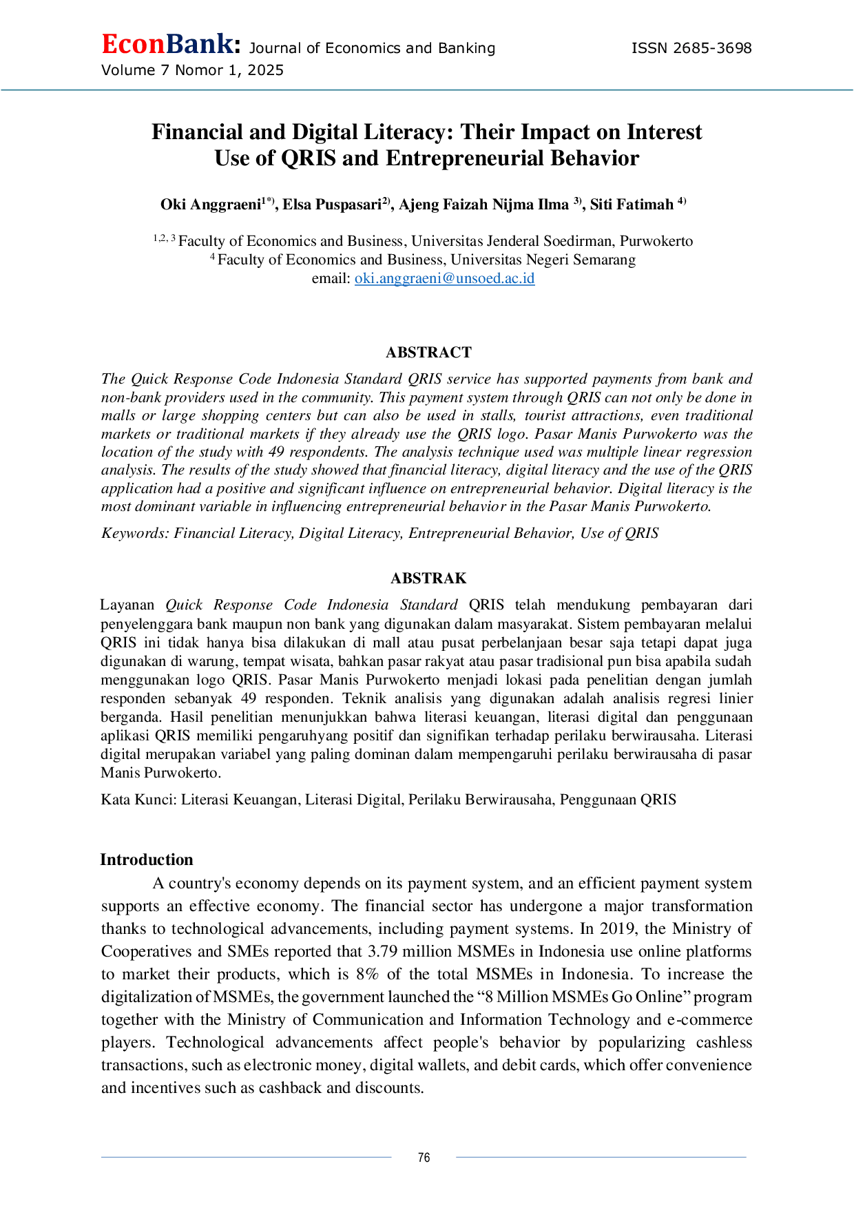 JURIS Financial and Digital Literacy Their Impact on Interest Use of QRIS and Entrepreneurial Behavior