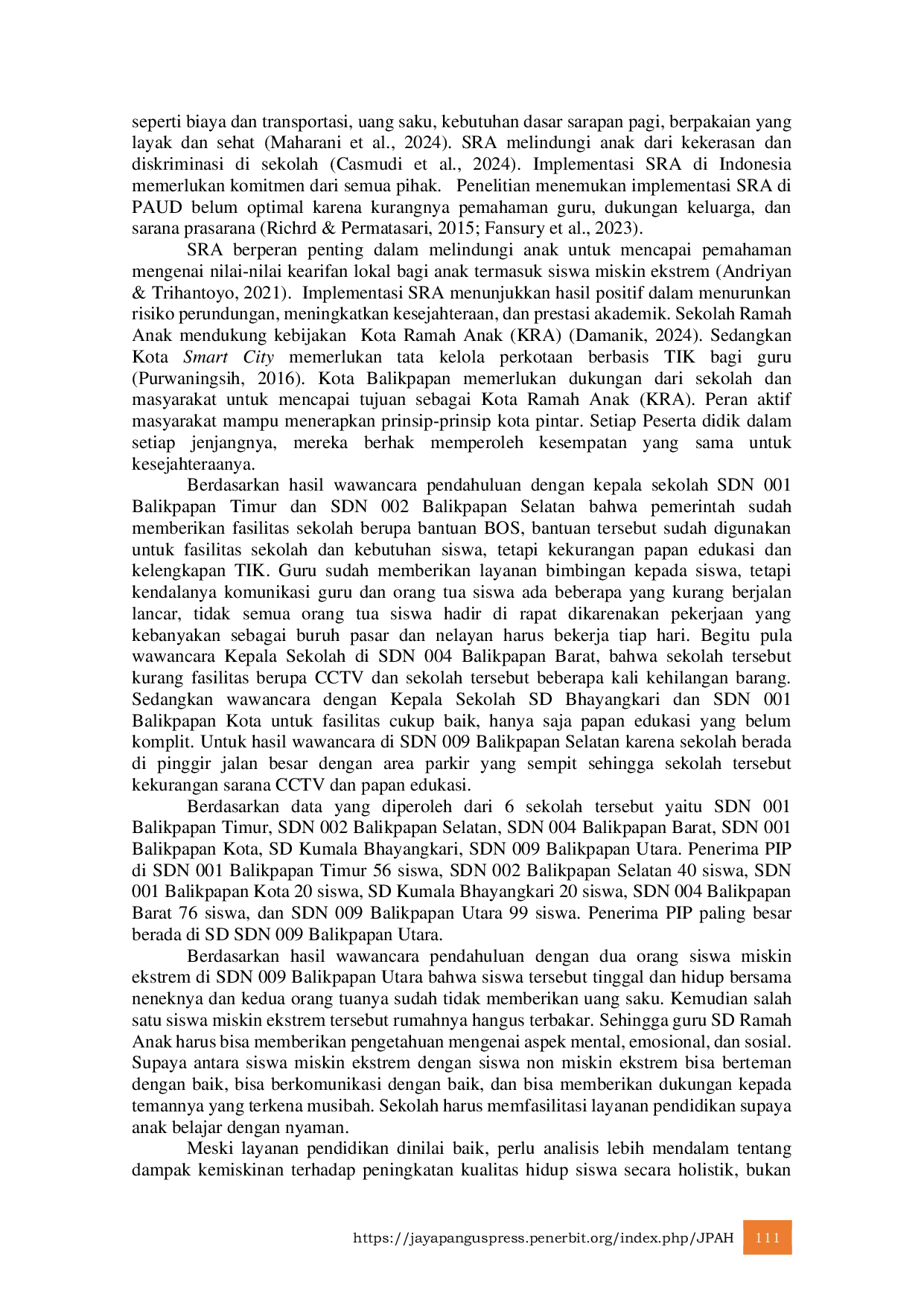 JURIS Peran Sekolah Ramah Anak Dalam Penguatan Kearifan Lokal Bagi Siswa Miskin Ekstrem Sekolah Dasar di Balikpapan