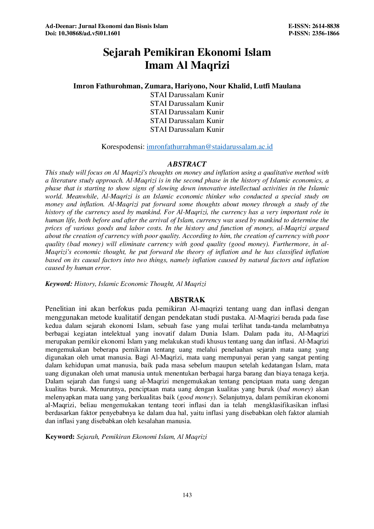 JURIS Sejarah Pemikiran Ekonomi Islam