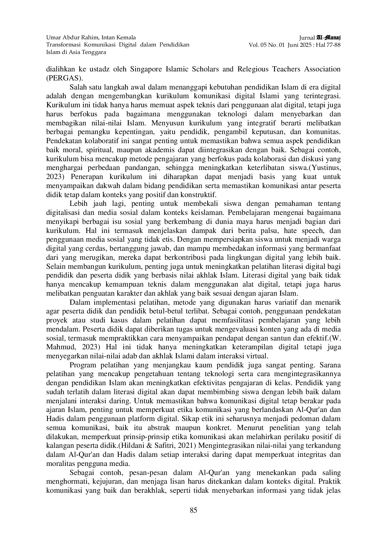 JURIS Transformasi Komunikasi Digital dalam Pendidikan Islam di Asia Tenggara