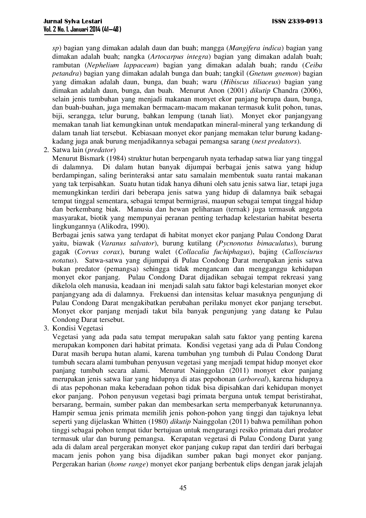 juris Studi Populasi Monyet Ekor Panjang Macaca Fascicularis Di Pulau Condong Darat Desa Rangai Kecamatan Ketibung Kabupaten Lampung Selatan